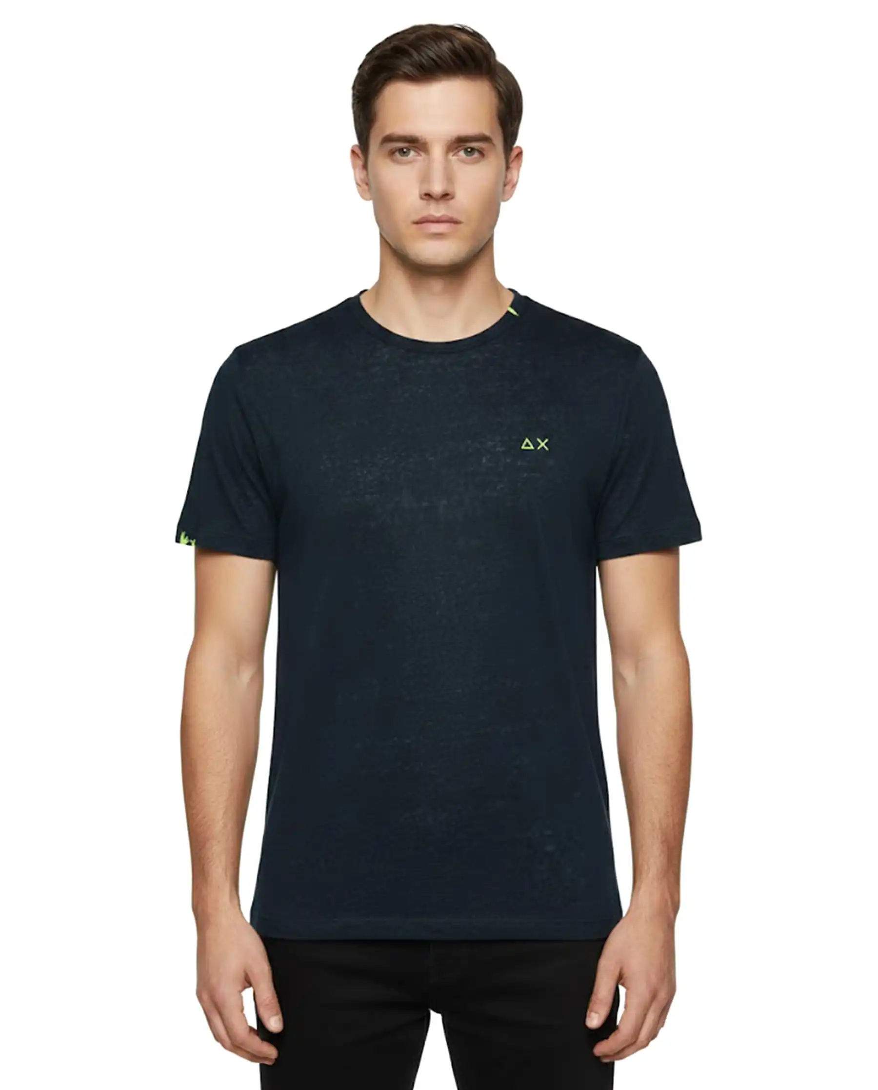 SUN 68 T-SHIRT JERSEY LINEN BEACH BLU