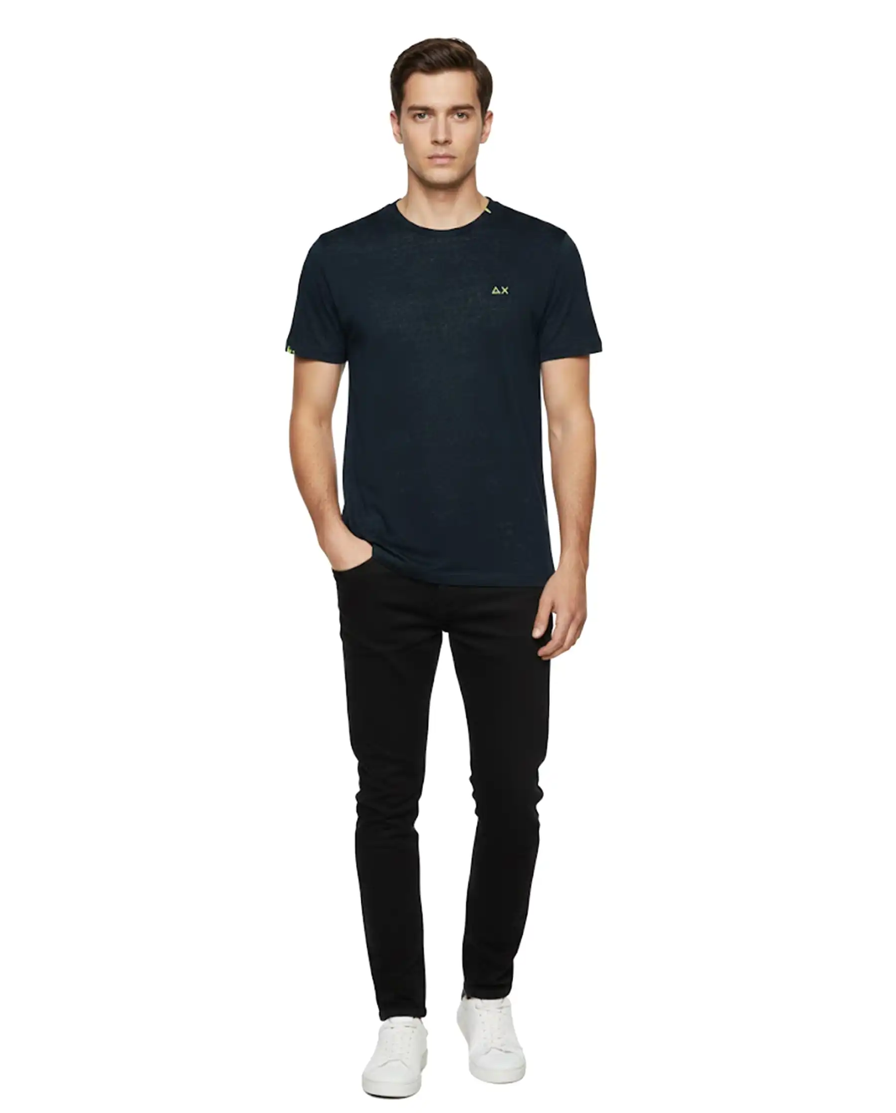 SUN 68 T-SHIRT JERSEY LINEN BEACH BLU