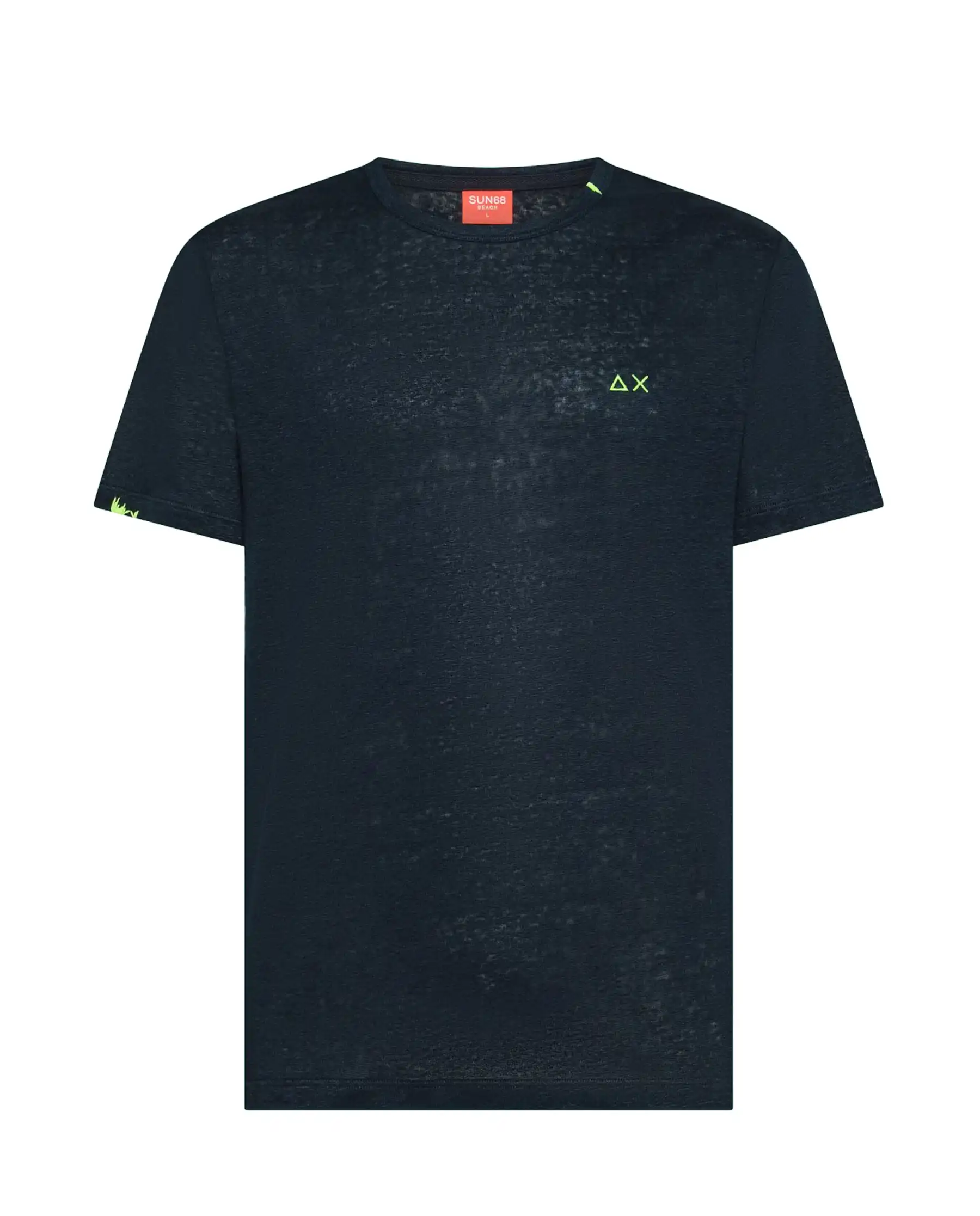 SUN 68 T-SHIRT JERSEY LINEN BEACH BLU