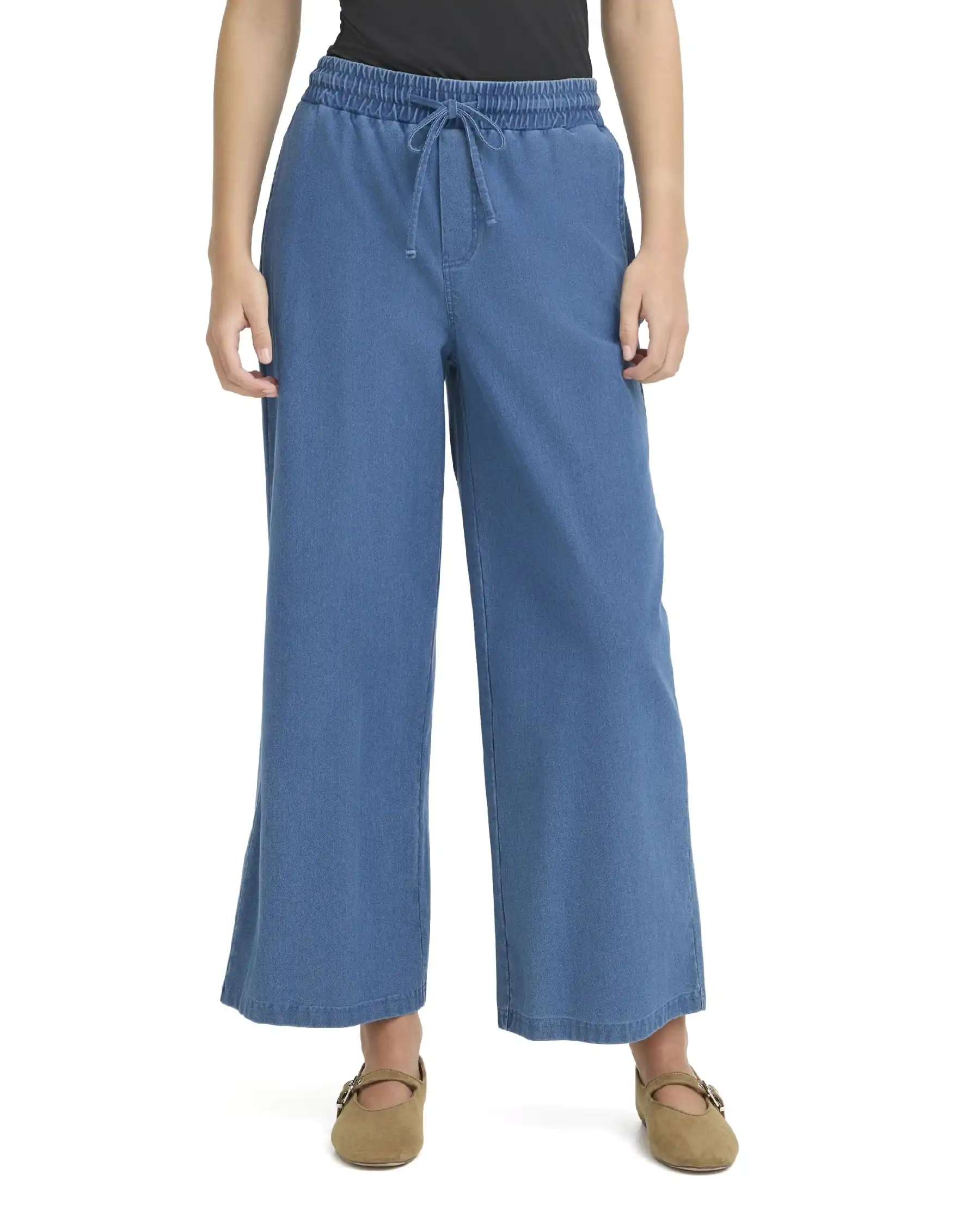ICHI PANTALONI KATE DENIM AZZURRO