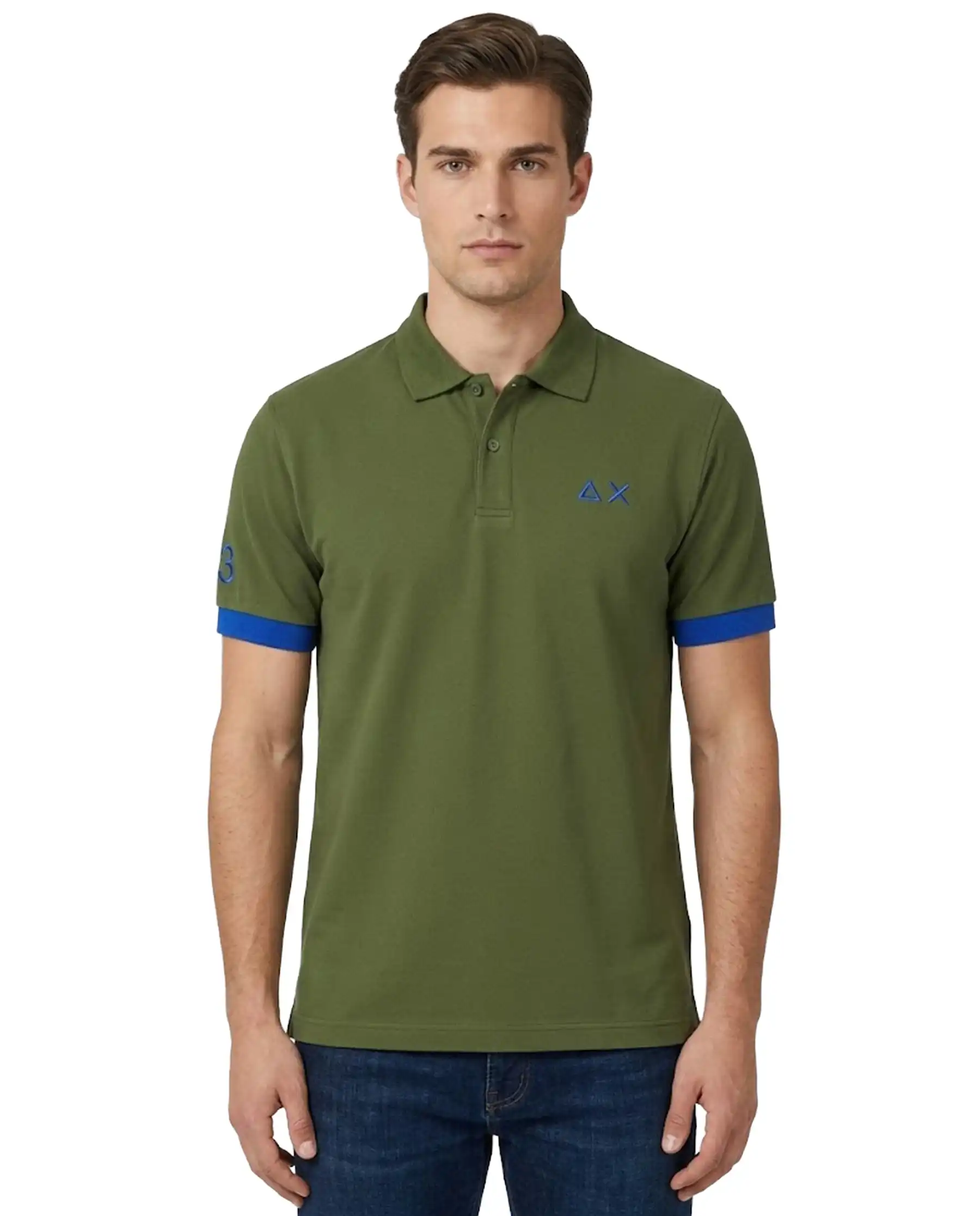 SUN 68 POLO BIG LOGO FLUO VERDE MILITARE