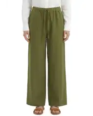 SUN 68 PANTALONI WIDE LEG LINEN VERDE MILITARE