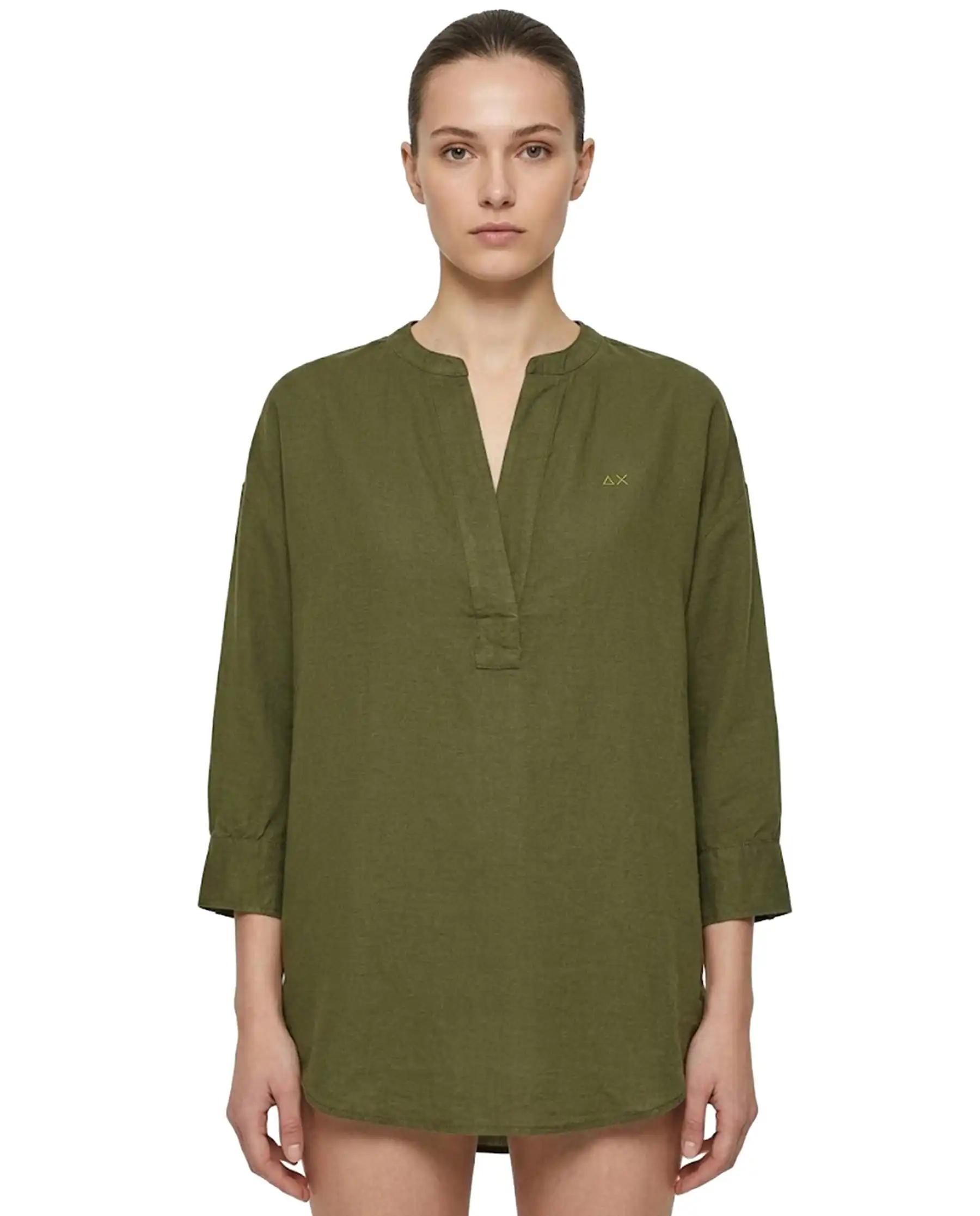 SUN 68 BLUSA HENLEY LINEN VERDE MILITARE