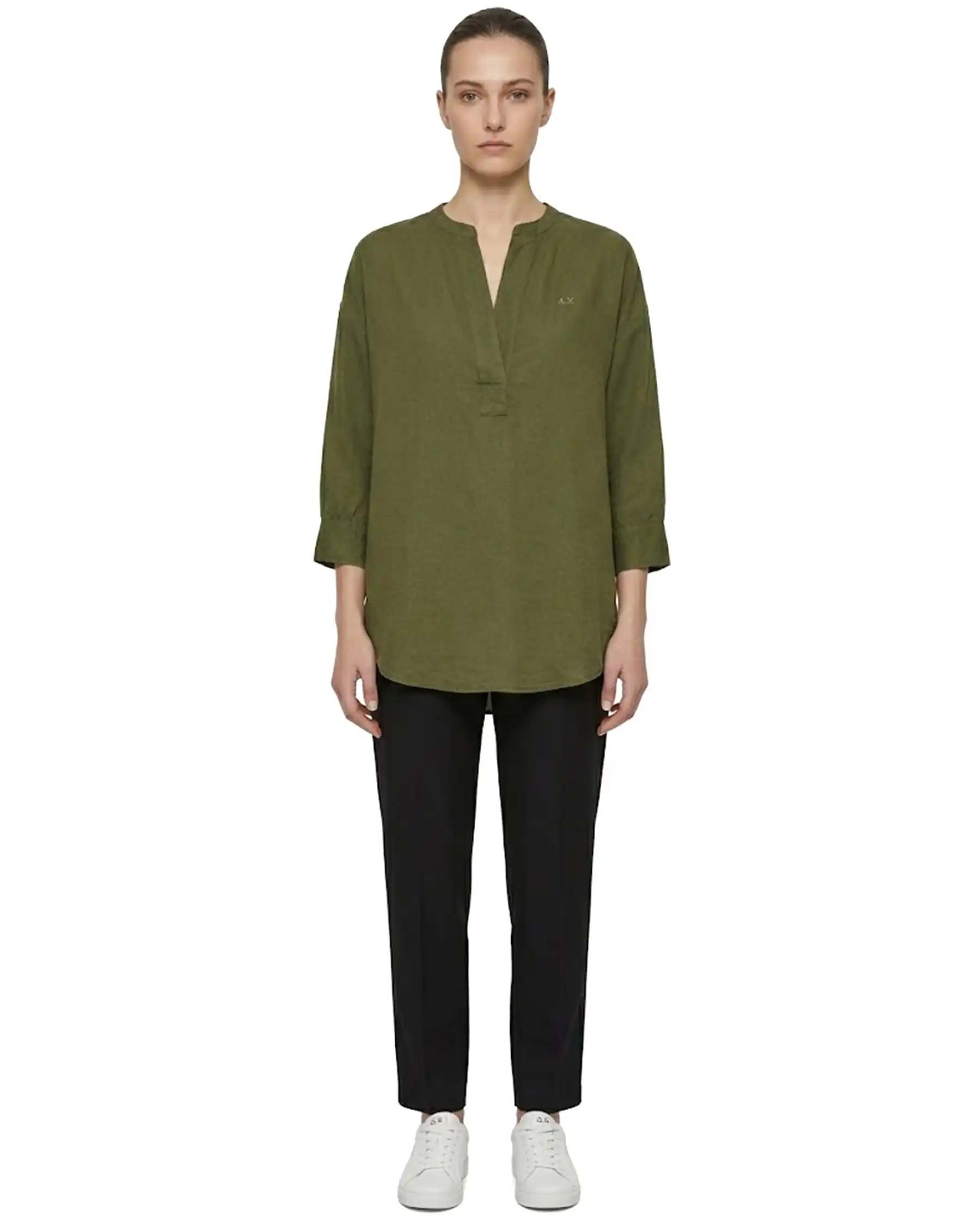SUN 68 BLUSA HENLEY LINEN VERDE MILITARE