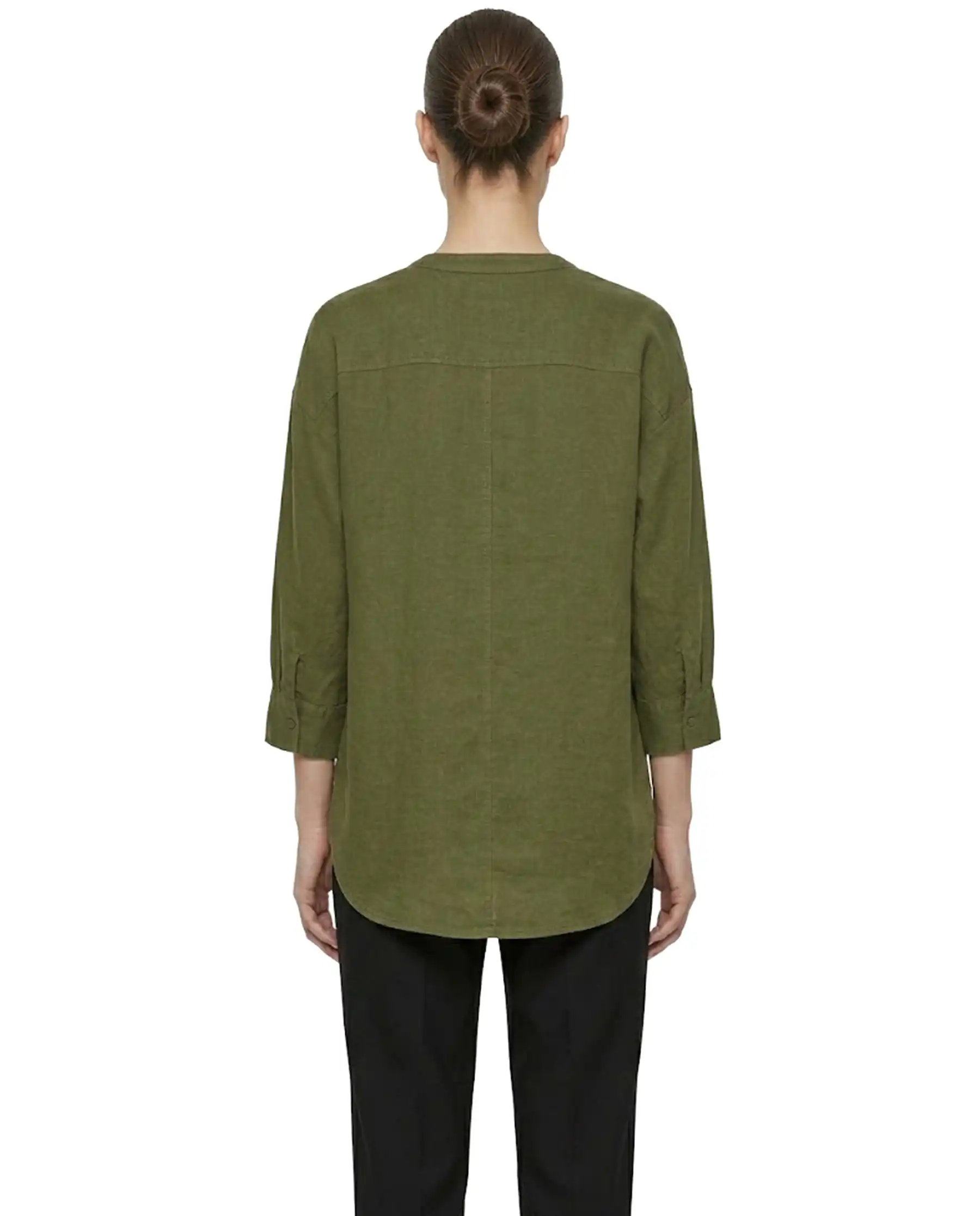 SUN 68 BLUSA HENLEY LINEN VERDE MILITARE