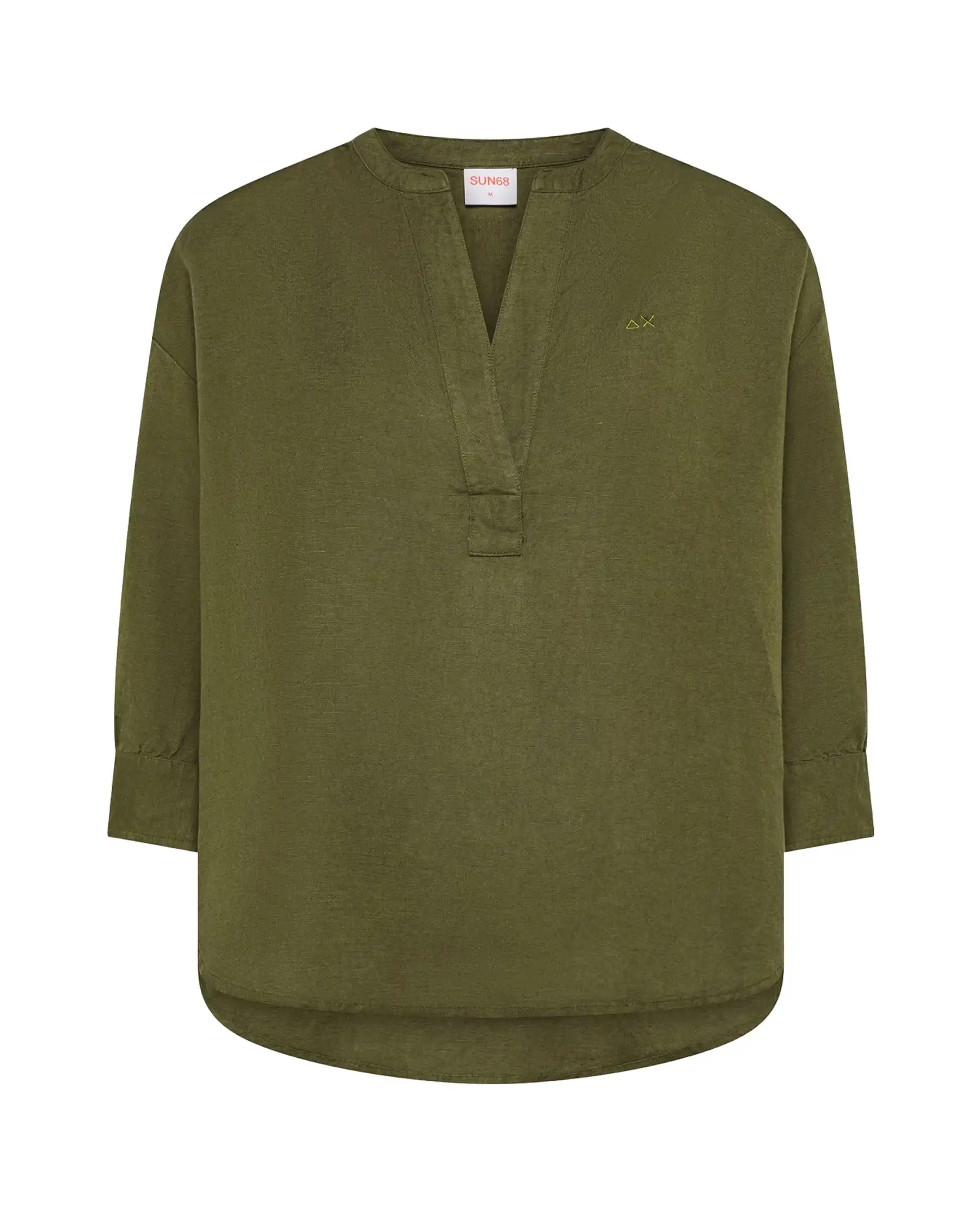 SUN 68 BLUSA HENLEY LINEN VERDE MILITARE
