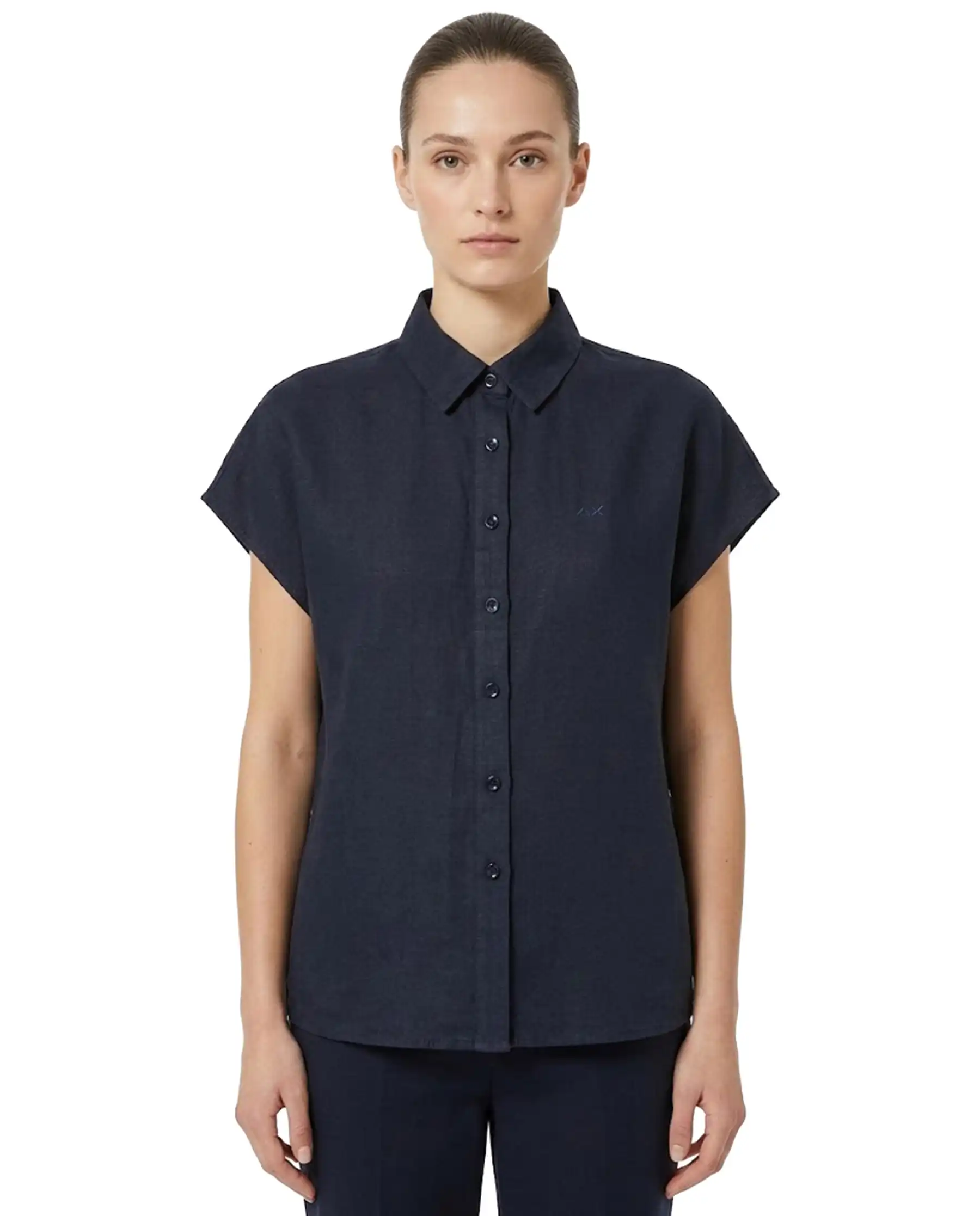 SUN 68 CAMICIA A MANICHE CORTE SLEEVES BLU