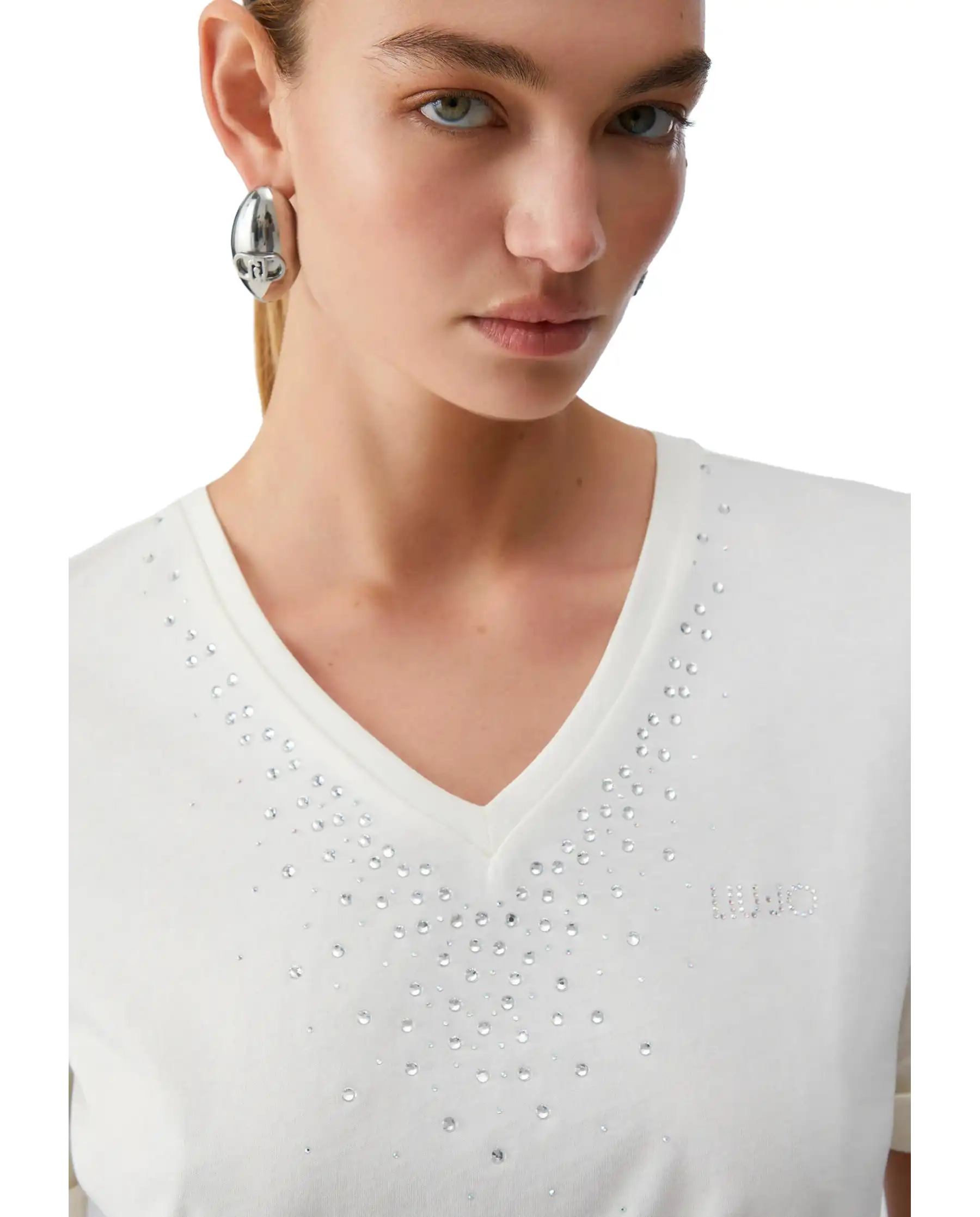 LIU JO T-SHIRT CON STRASS PANNA