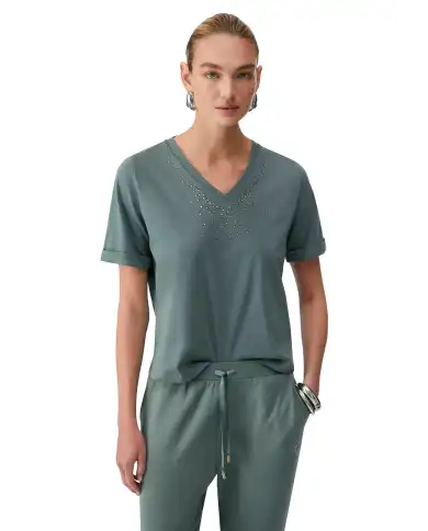 LIU JO T-SHIRT CON STRASS VERDE MILITARE