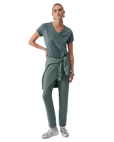 LIU JO T-SHIRT CON STRASS VERDE MILITARE
