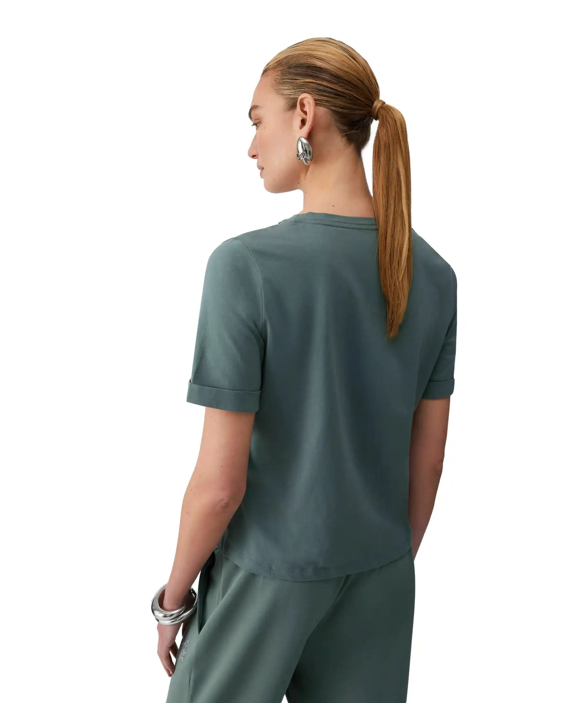 LIU JO T-SHIRT CON STRASS VERDE MILITARE