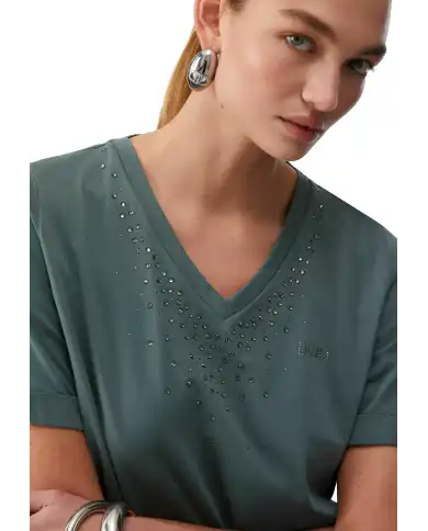 LIU JO T-SHIRT CON STRASS VERDE MILITARE