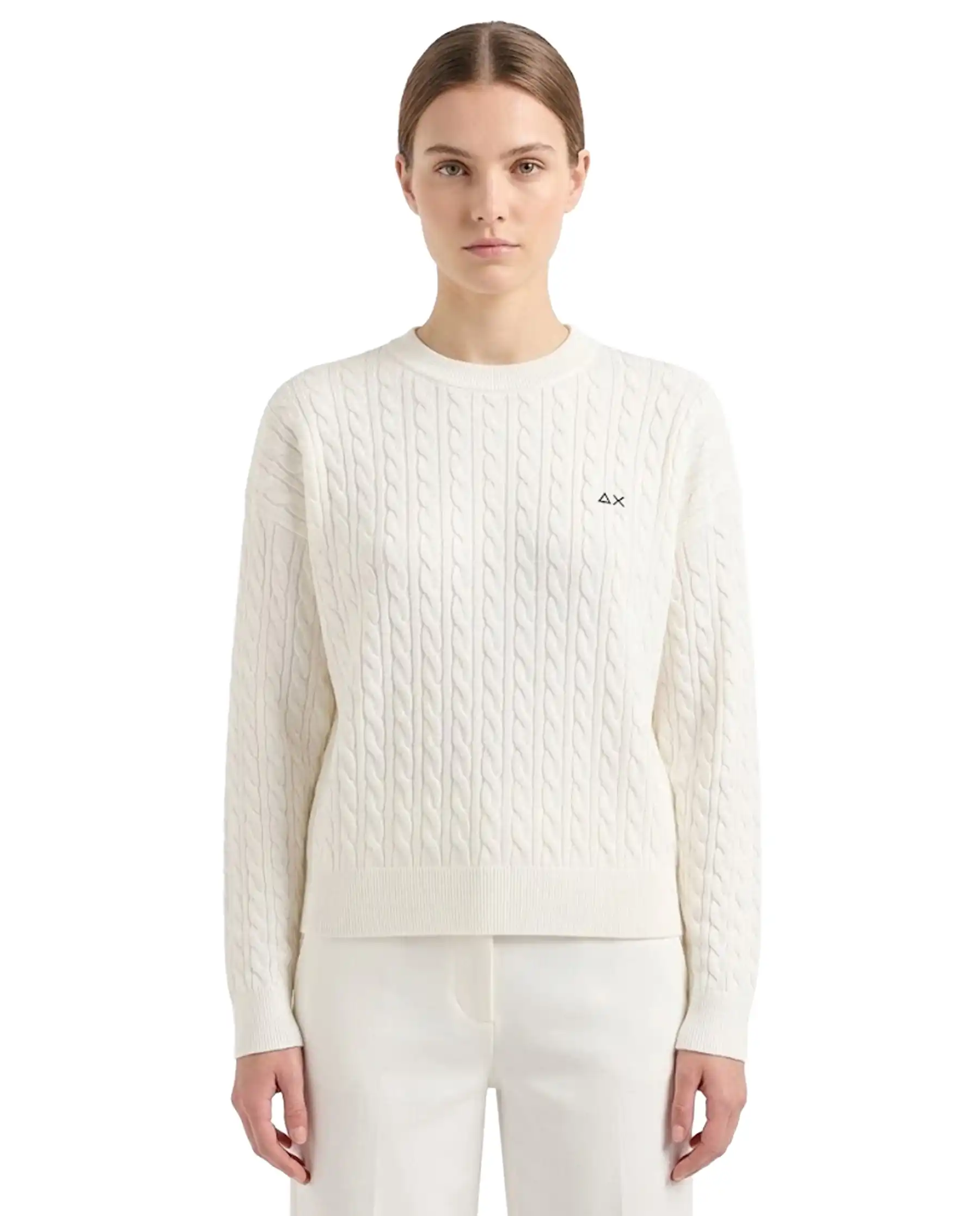 SUN 68 MAGLIA A TRECCE BOXY PANNA