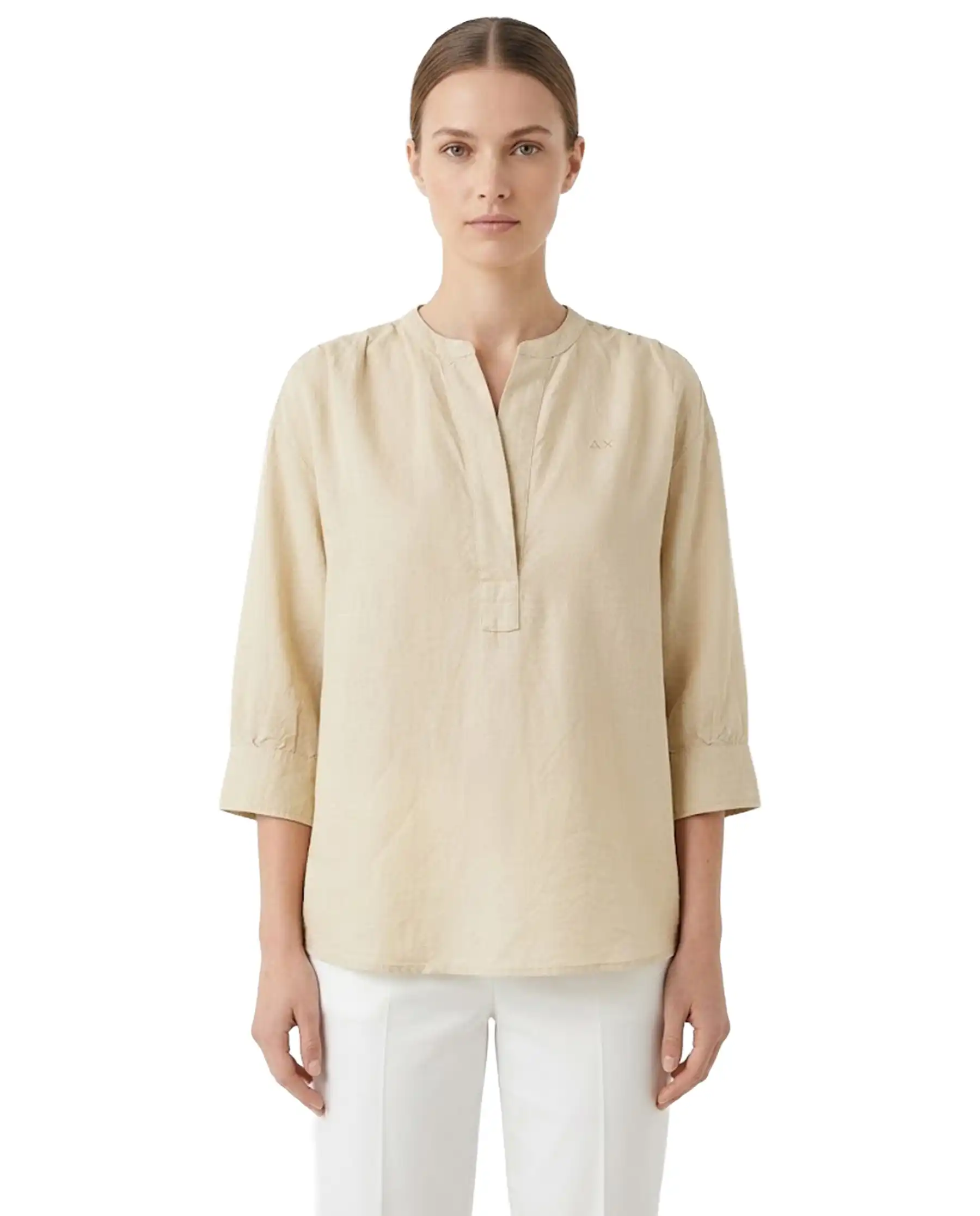 SUN 68 BLUSA HENLEY LINEN BEIGE