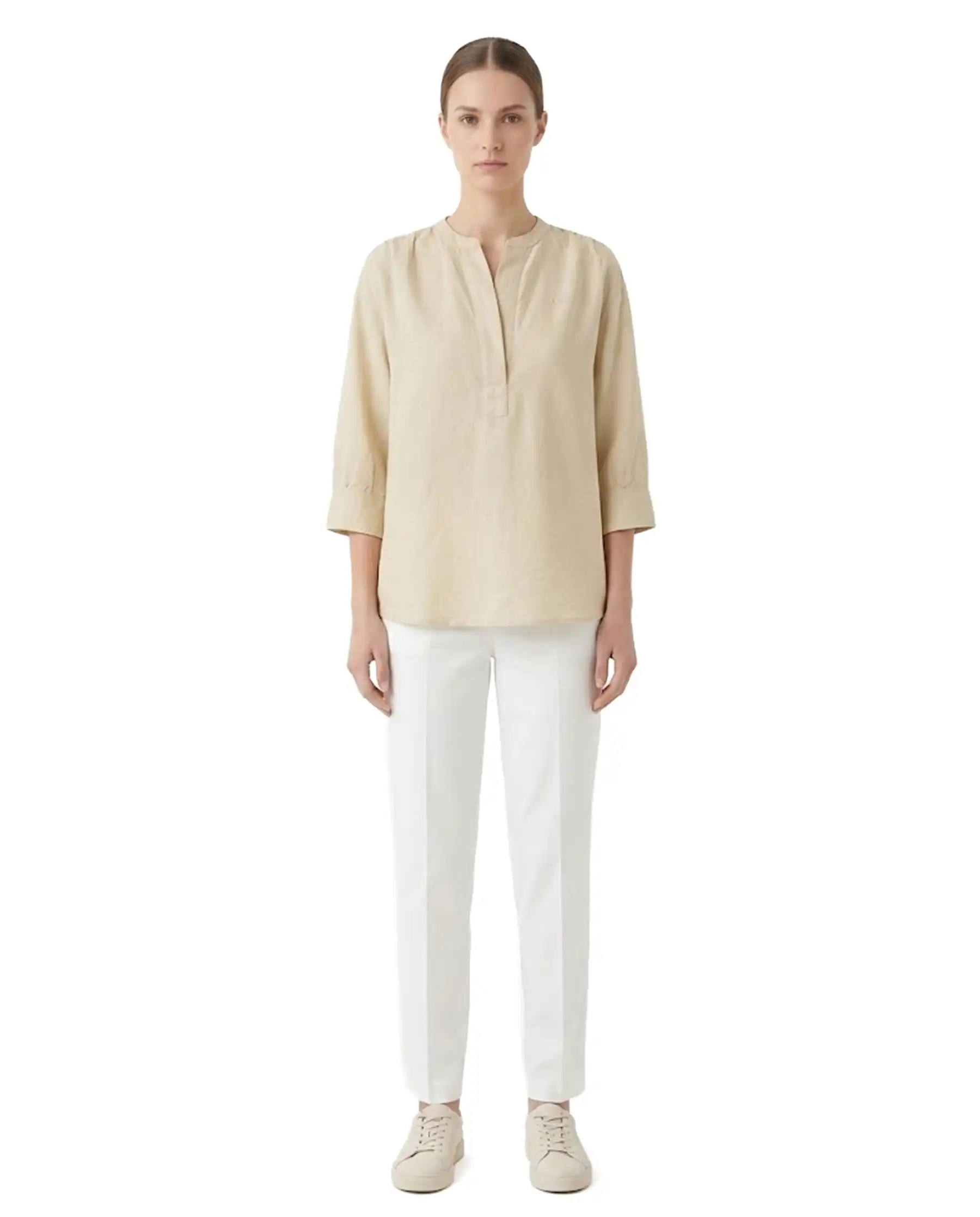 SUN 68 BLUSA HENLEY LINEN BEIGE