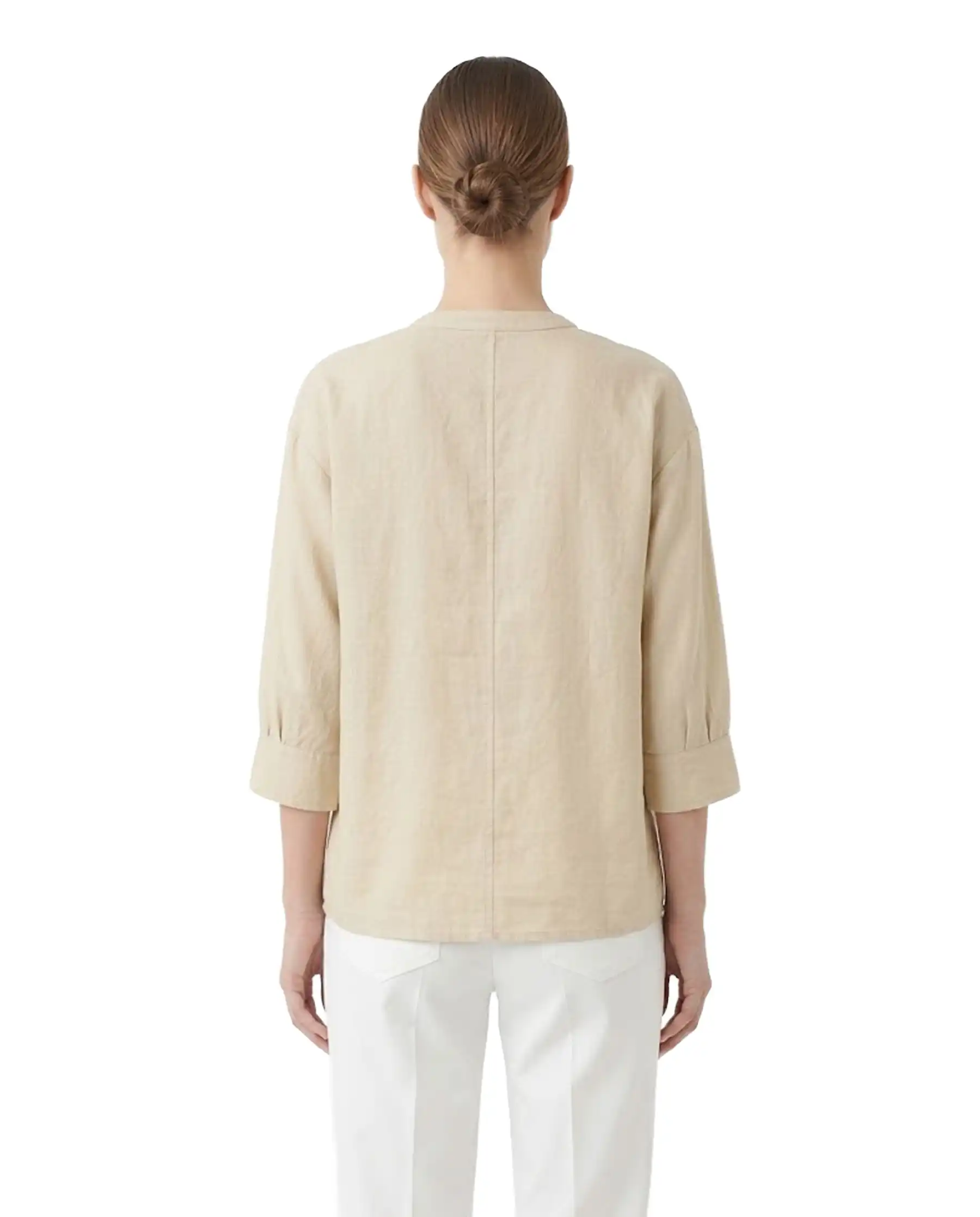 SUN 68 BLUSA HENLEY LINEN BEIGE