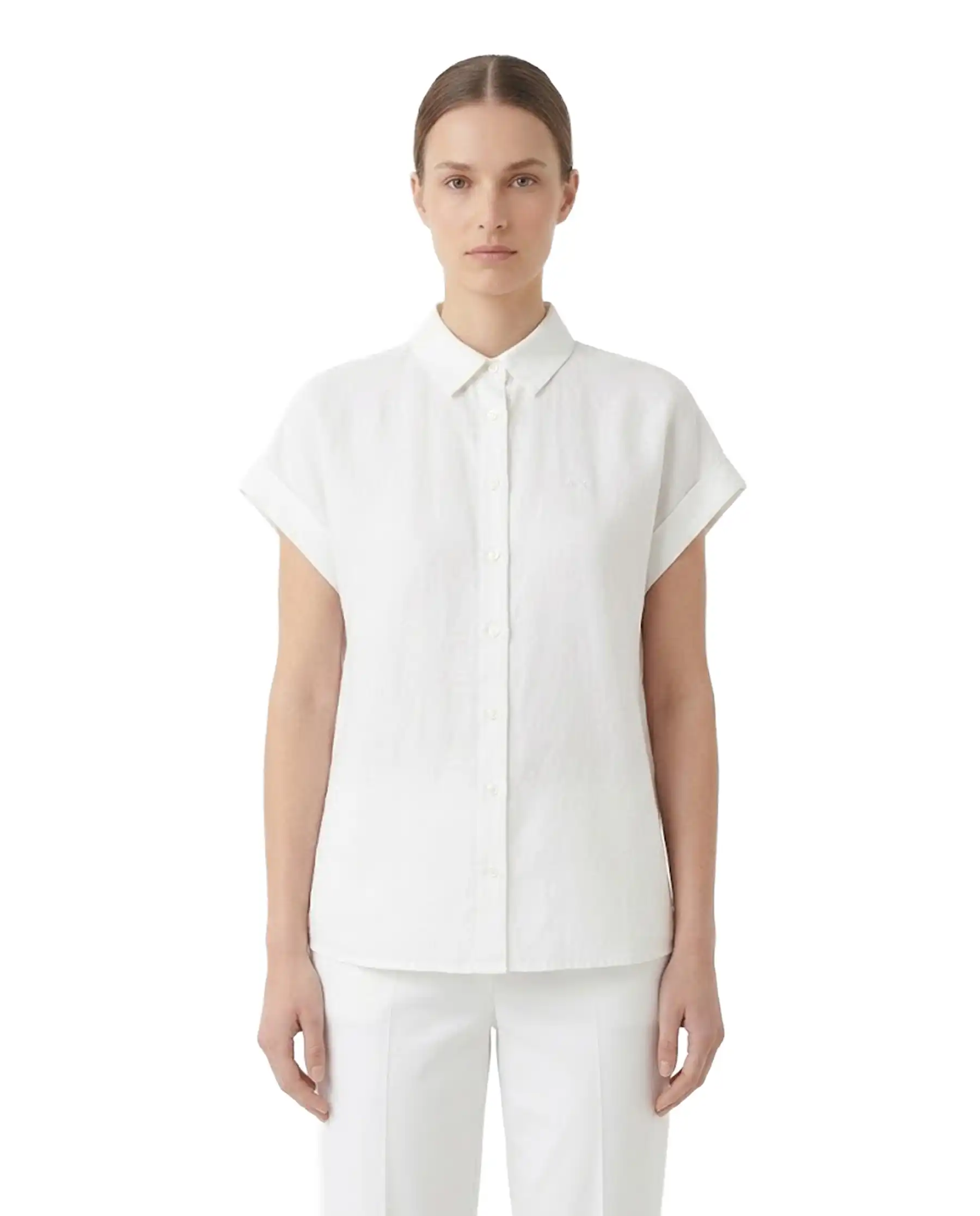 SUN 68 CAMICIA A MANICHE CORTE SLEEVES PANNA