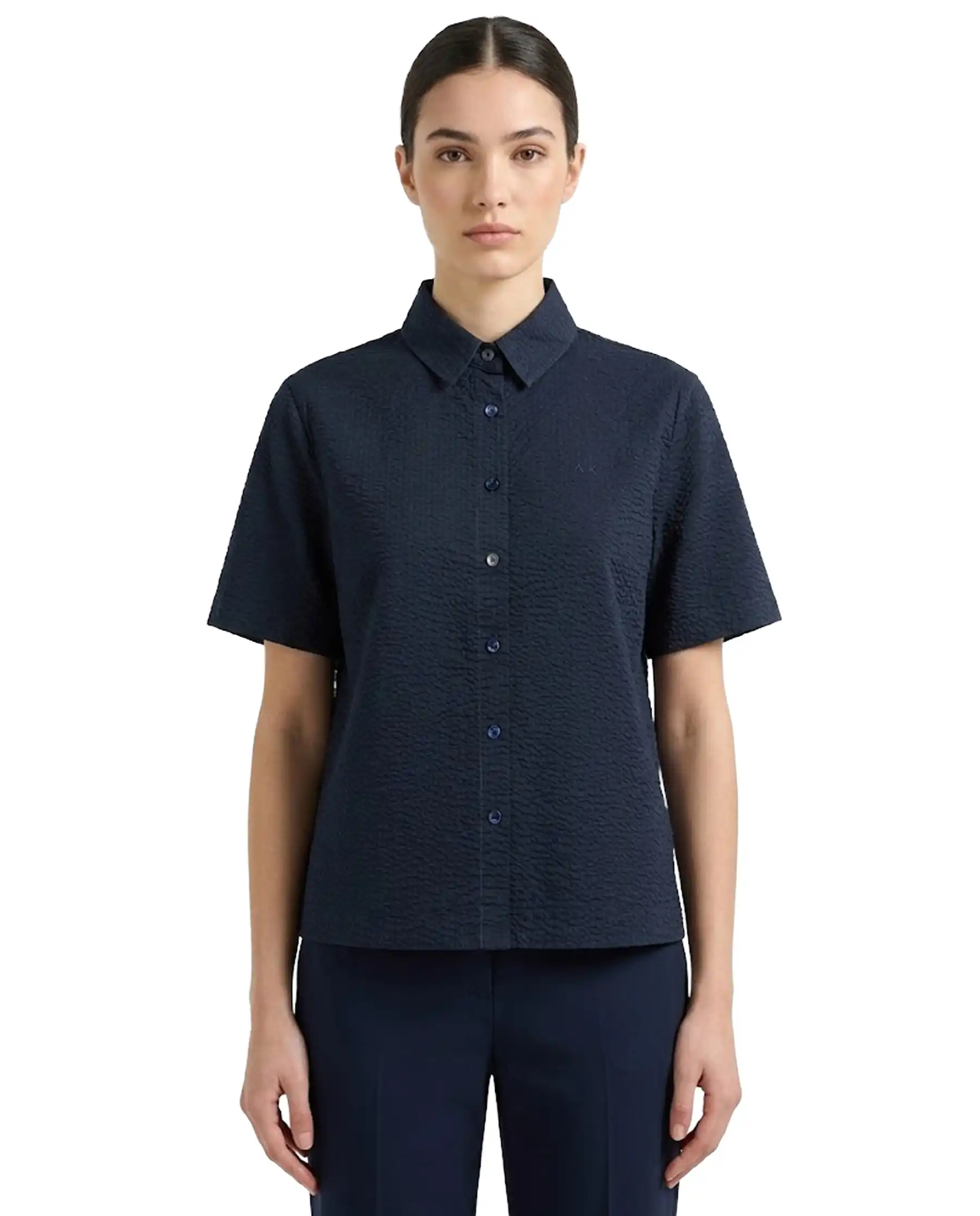 SUN 68 CAMICIA BOWLING SEERSUCKER BLU