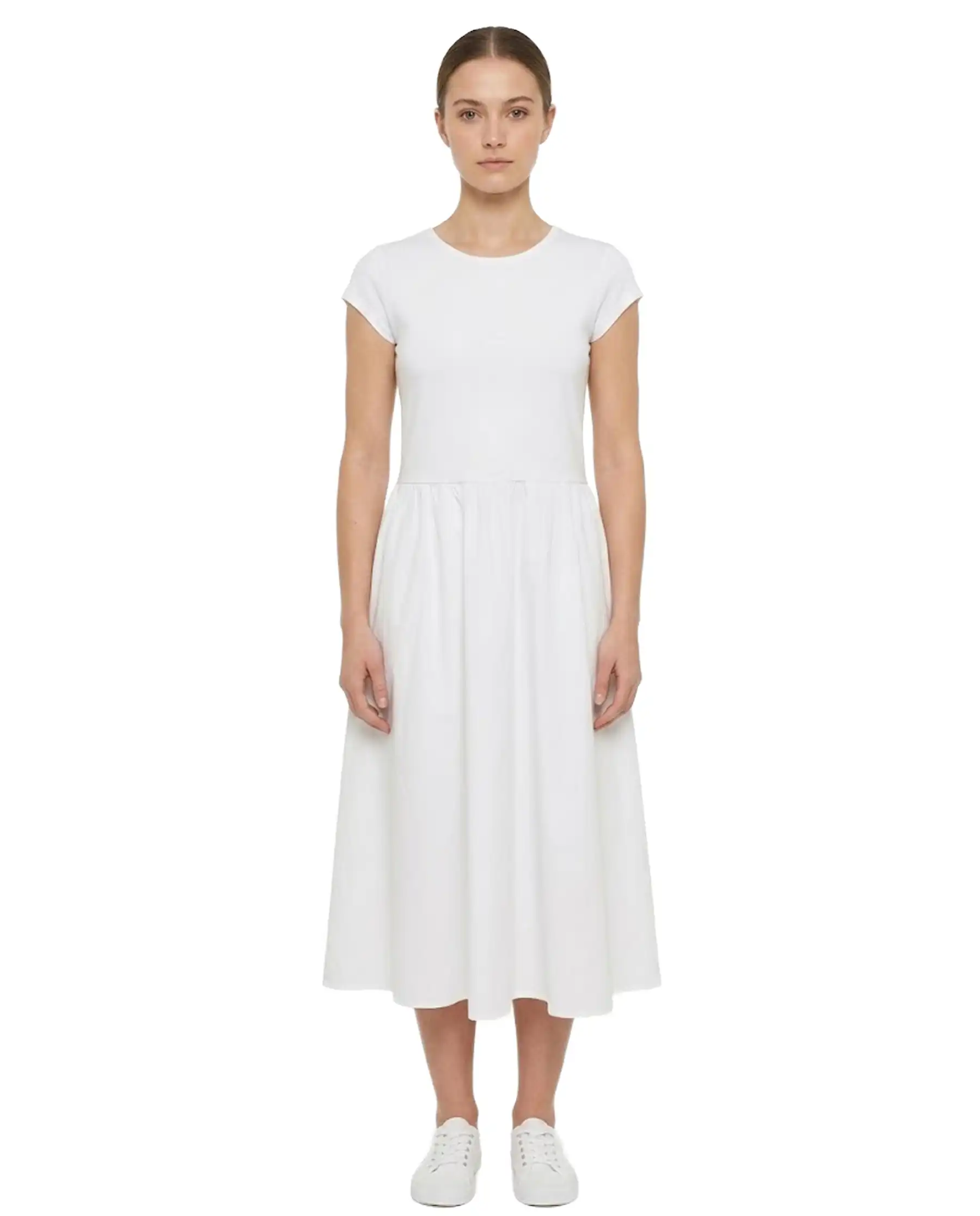 SUN 68 ABITO LUNGO MIXED FABRIC BIANCO