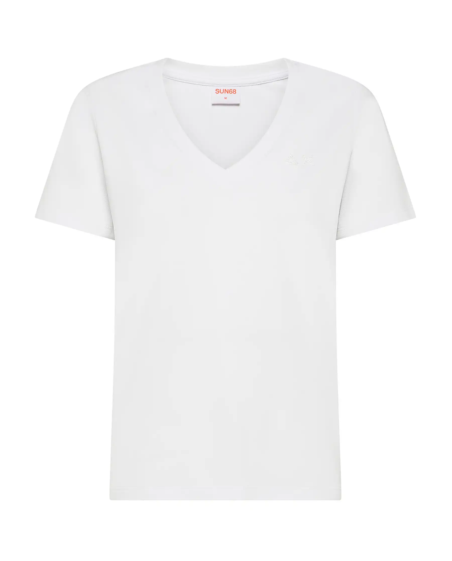 SUN 68 T-SHIRT V NECK PIQUET BIANCO