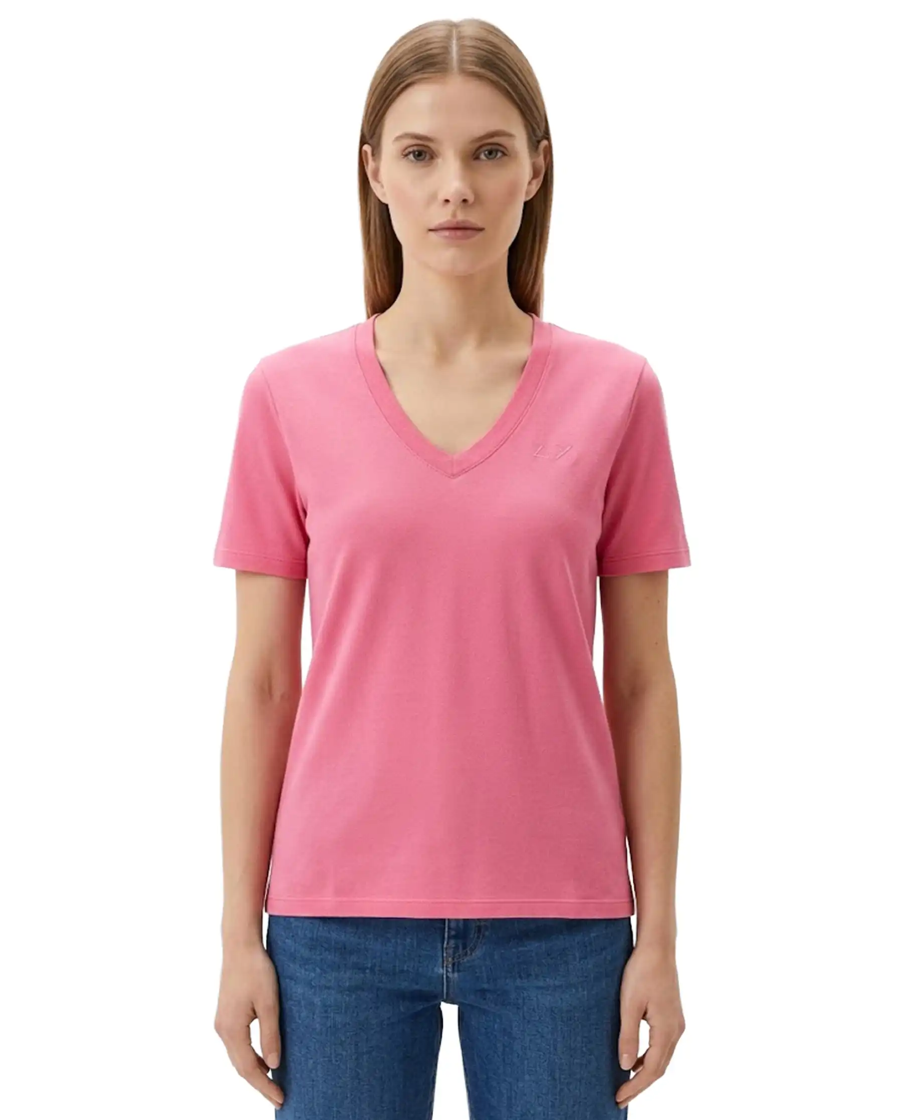 SUN 68 T-SHIRT V NECK PIQUET FUCSIA