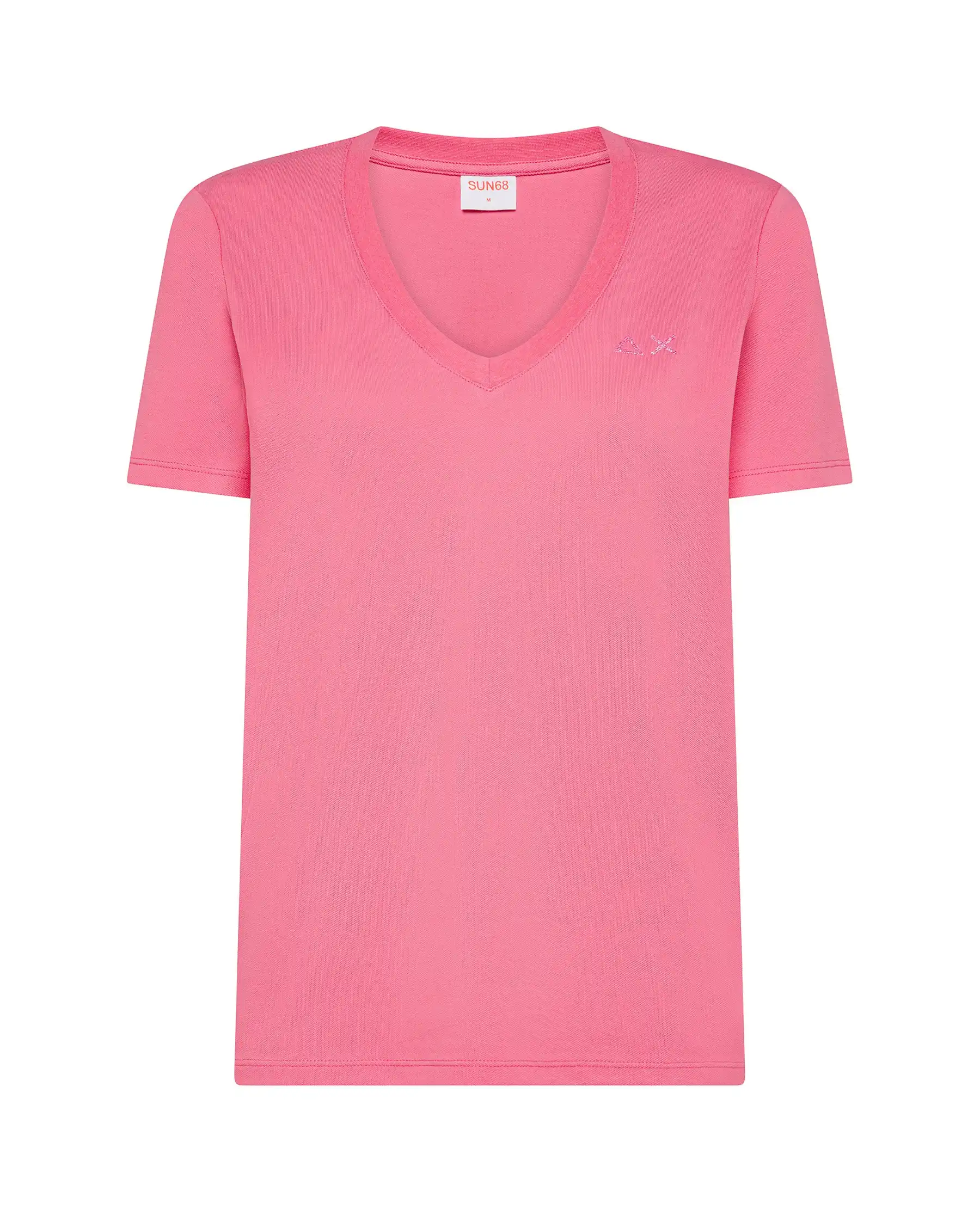 SUN 68 T-SHIRT V NECK PIQUET FUCSIA