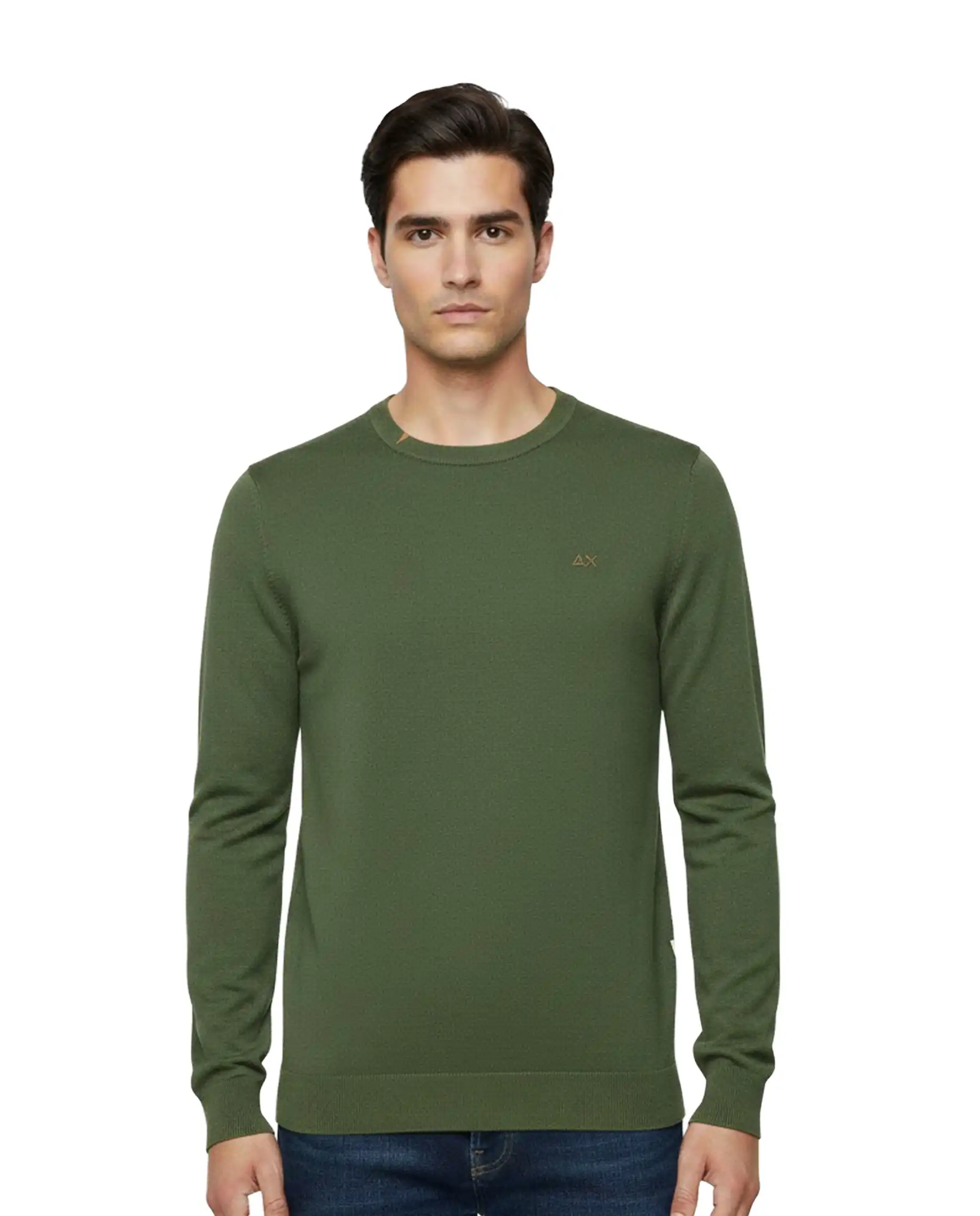 SUN 68 MAGLIONE SWEATER BASIC VERDE MILITARE
