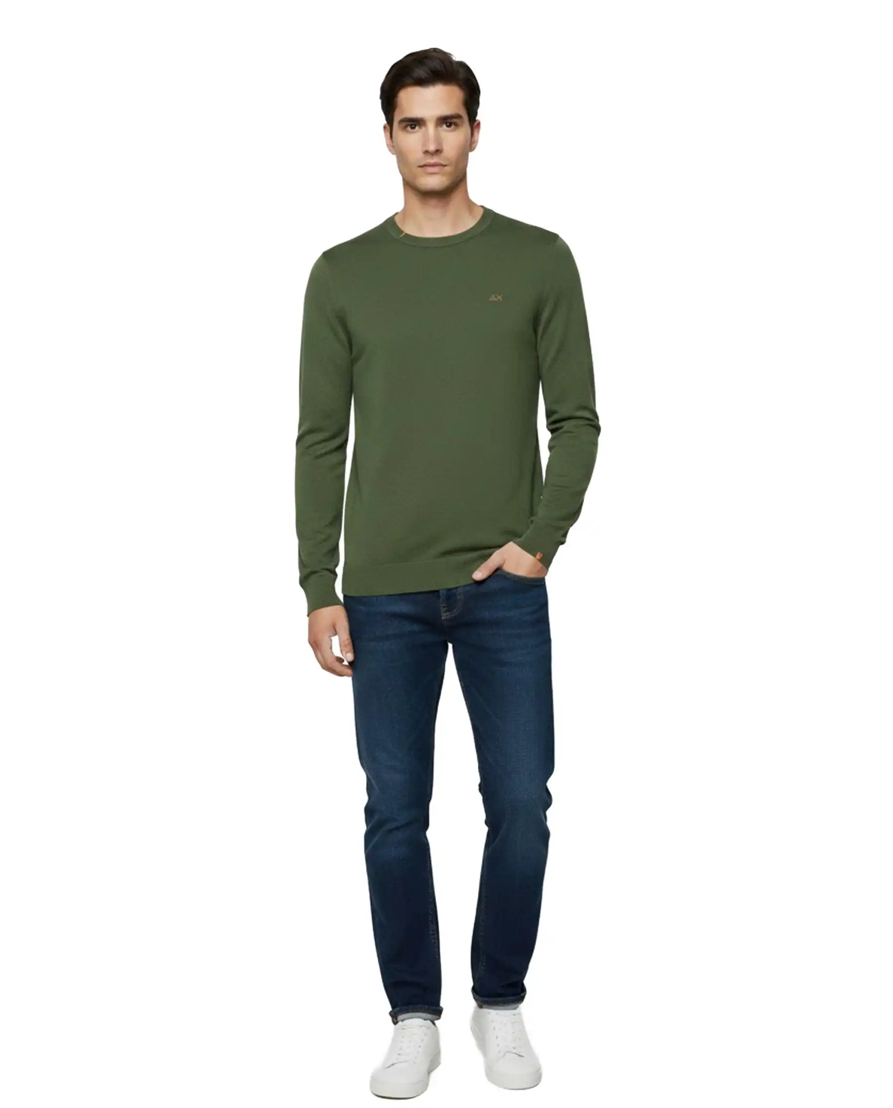 SUN 68 MAGLIONE SWEATER BASIC VERDE MILITARE
