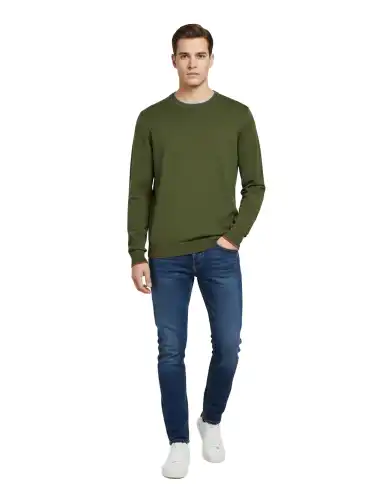 SUN 68 MAGLIONE SWEATER NECK DOUBLE VERDE MILITARE