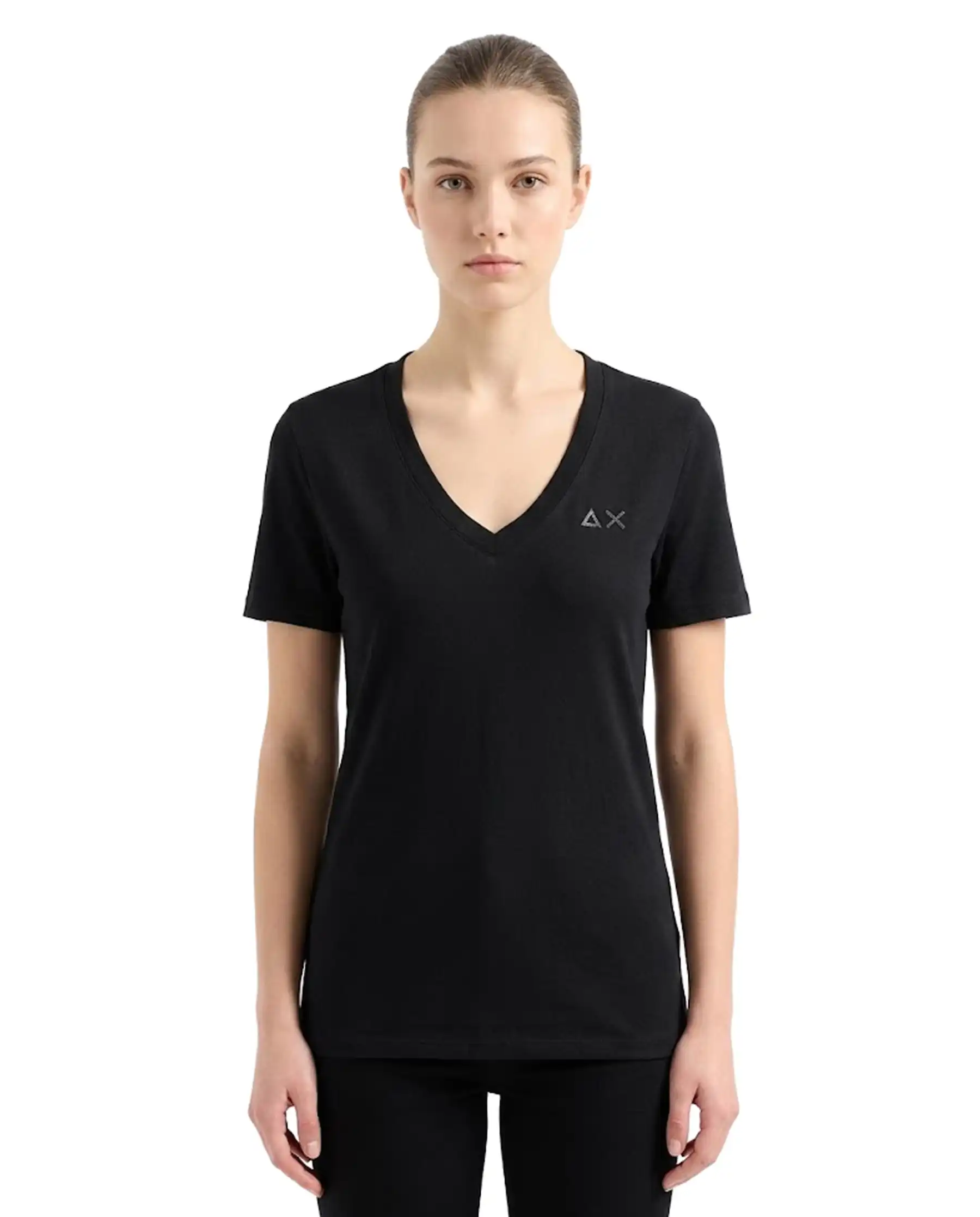 SUN 68 T-SHIRT V NECK PIQUET NERO