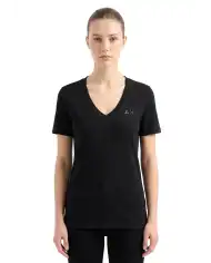 SUN 68 T-SHIRT V NECK PIQUET NERO