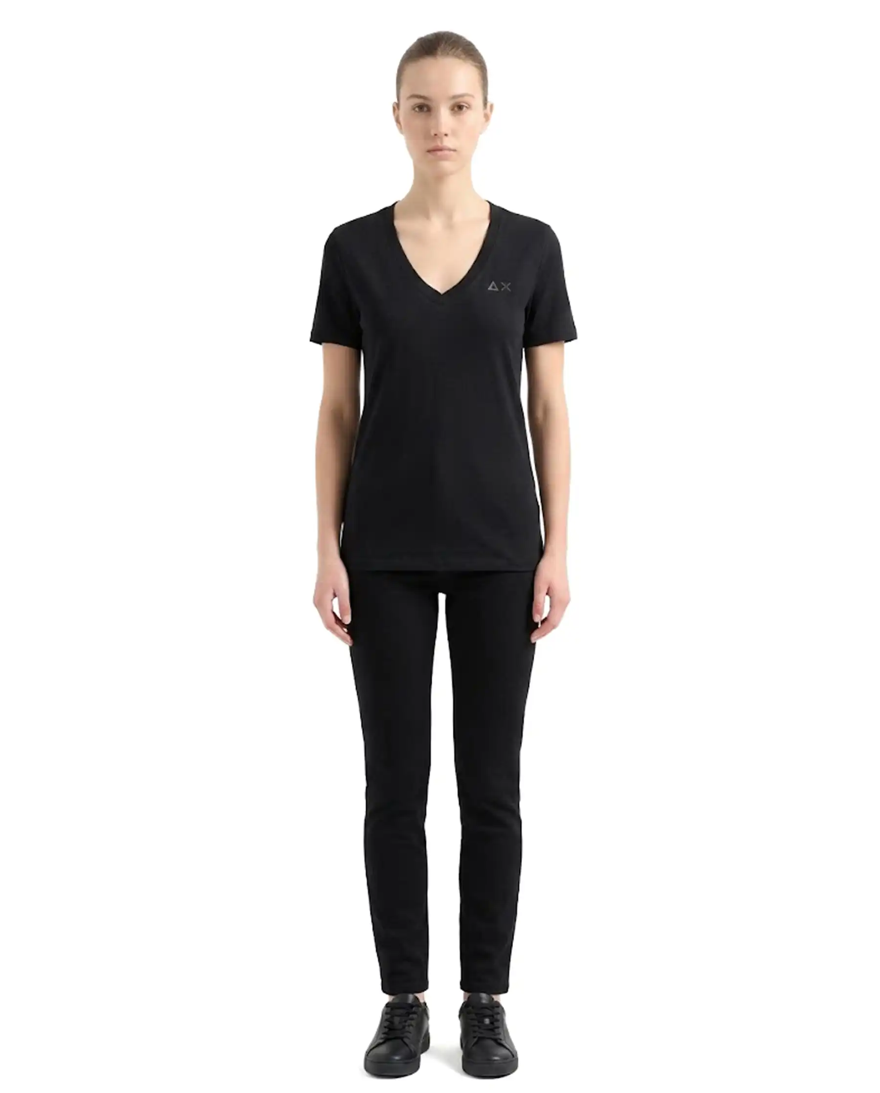 SUN 68 T-SHIRT V NECK PIQUET NERO
