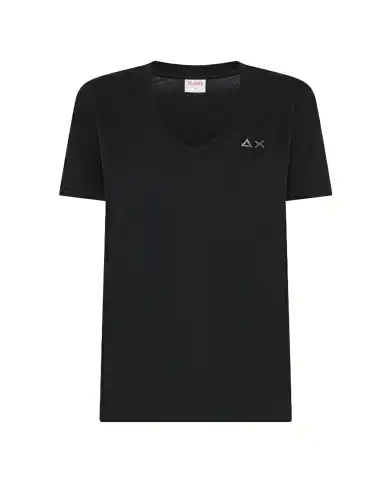SUN 68 T-SHIRT V NECK PIQUET NERO