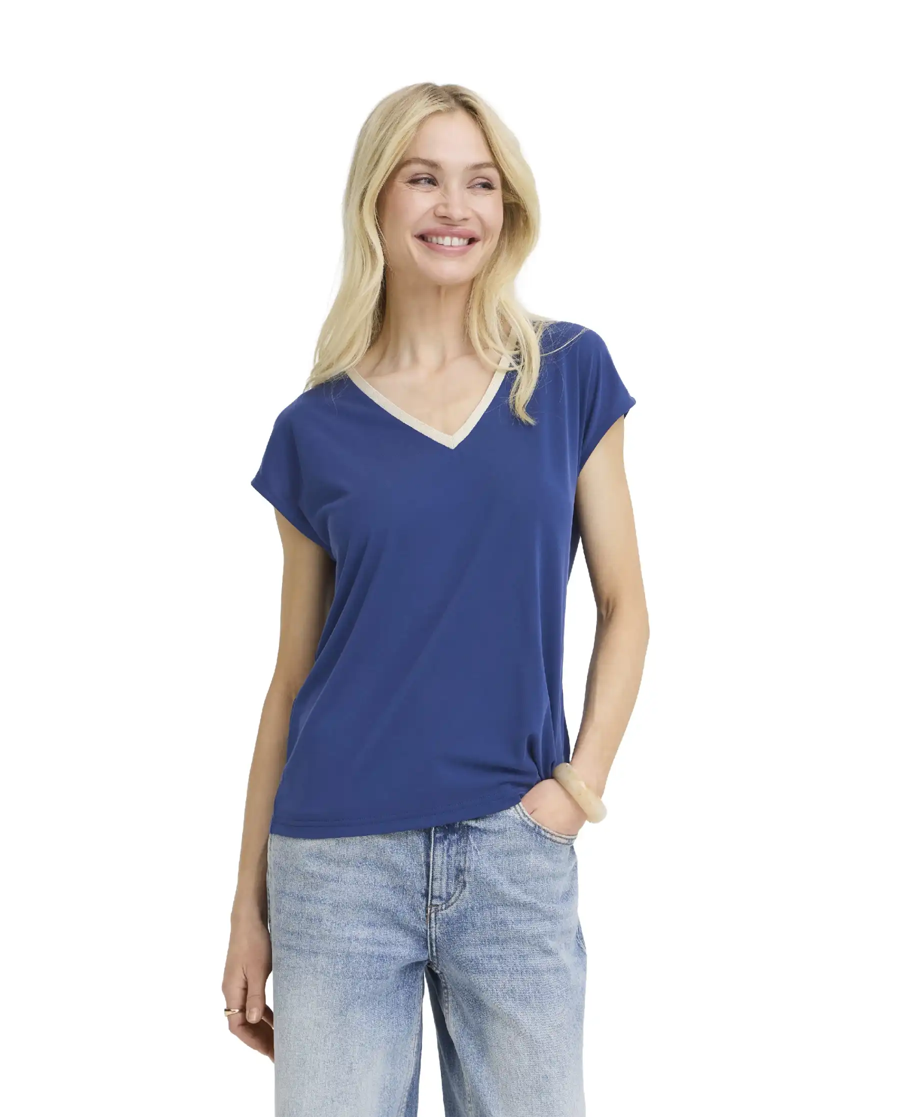 B.YOUNG T-SHIRT PERL LUREX BLU