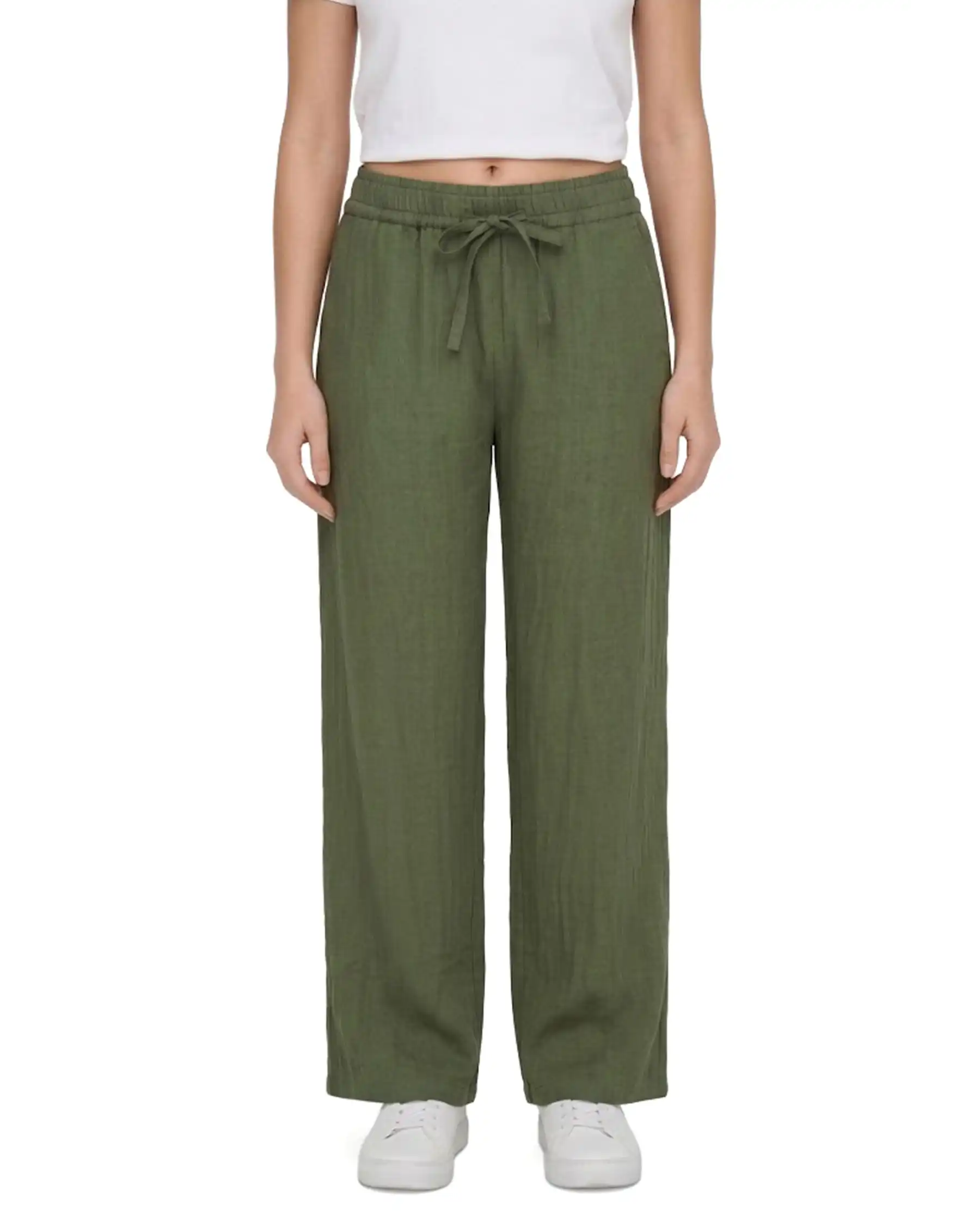 ICHI PANTALONI FOXA BARREL VERDE SCURO