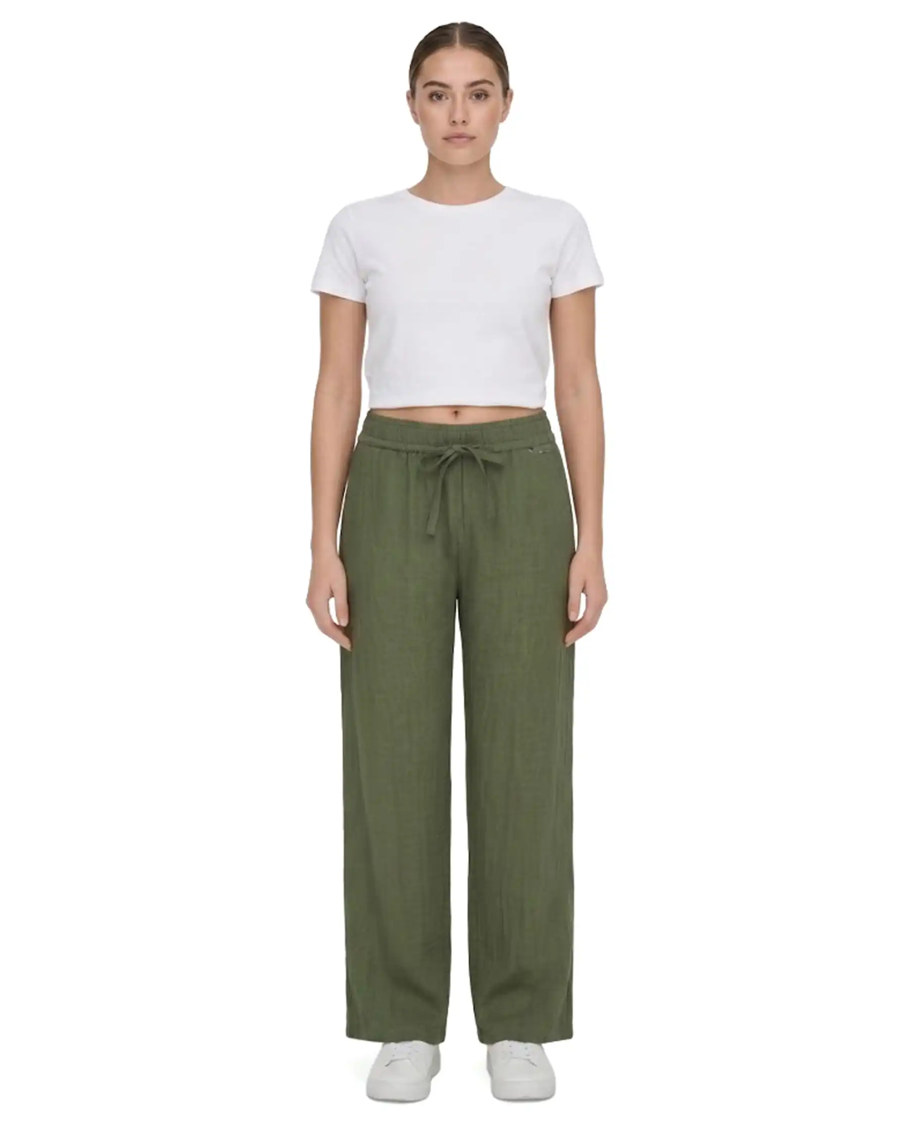 ICHI PANTALONI FOXA BARREL VERDE SCURO