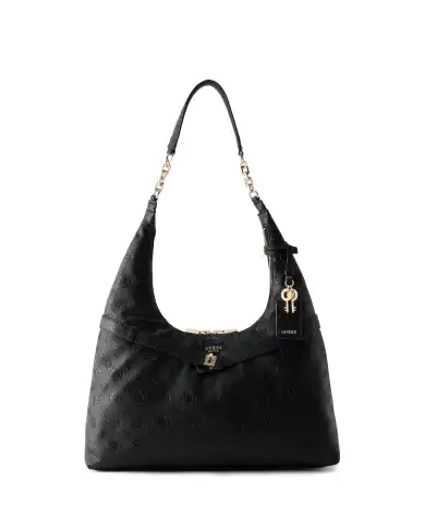 GUESS BORSA ELLA LOGO HOBO NERO