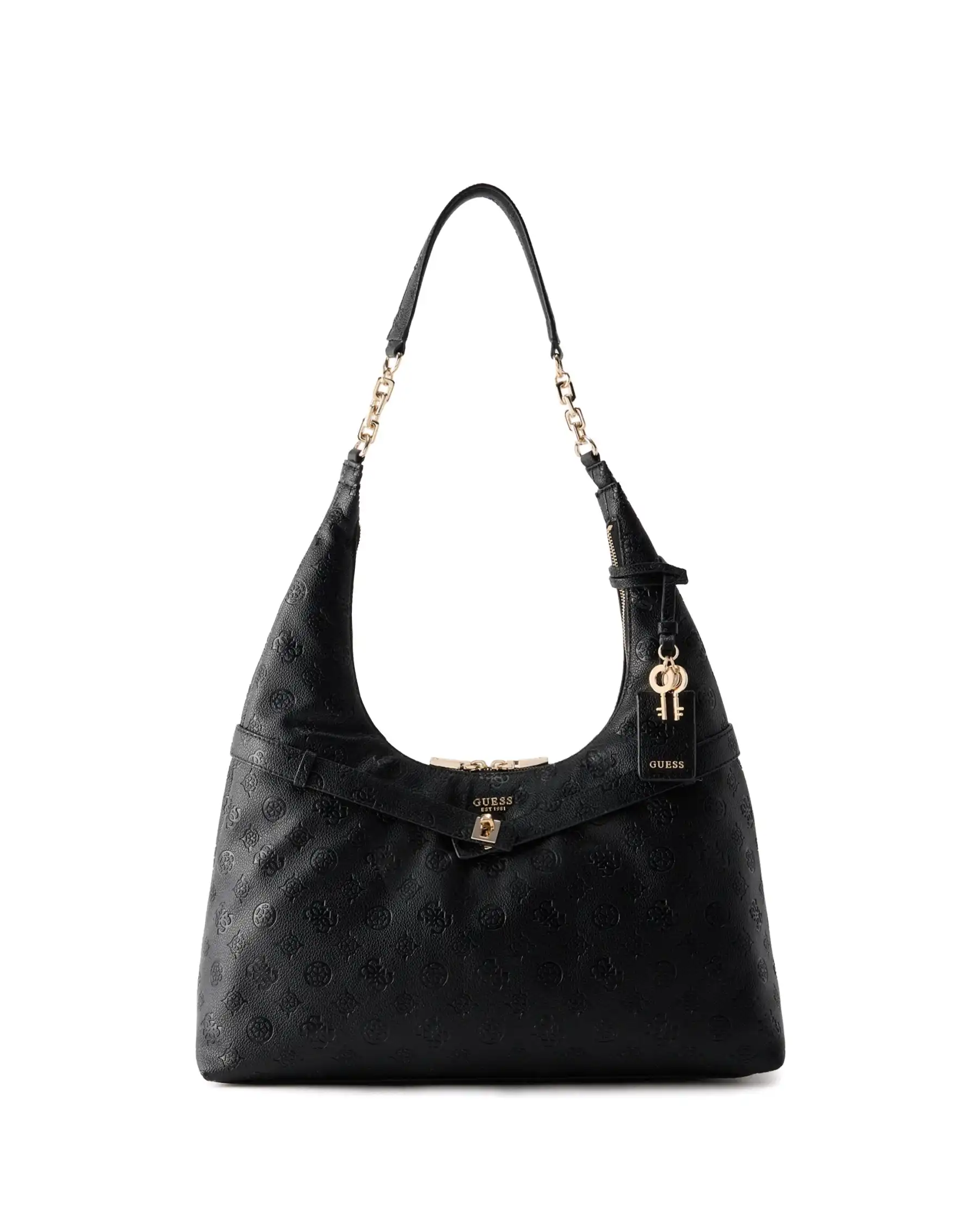 GUESS BORSA ELLA LOGO HOBO NERO