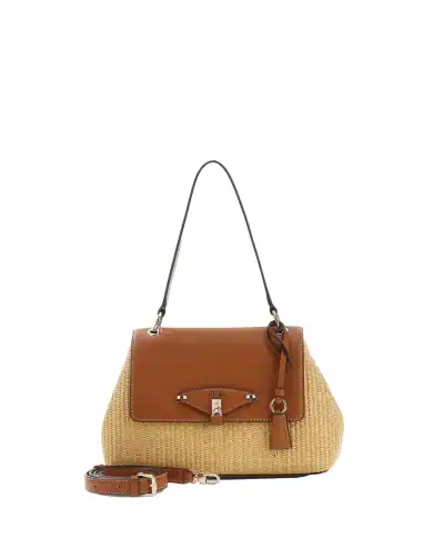GUESS BORSA MAGGIE STRAW FLAP SHOULDER BEIGE
