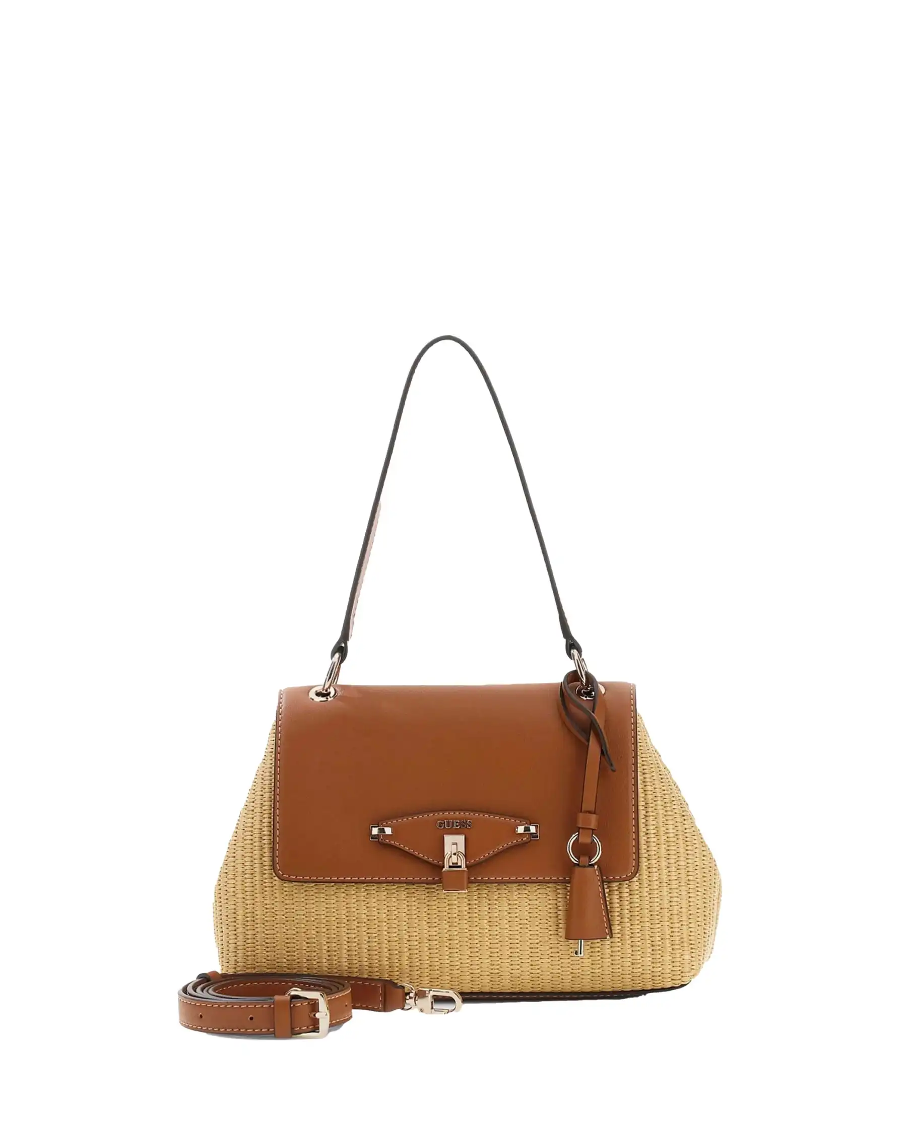 GUESS BORSA MAGGIE STRAW FLAP SHOULDER BEIGE