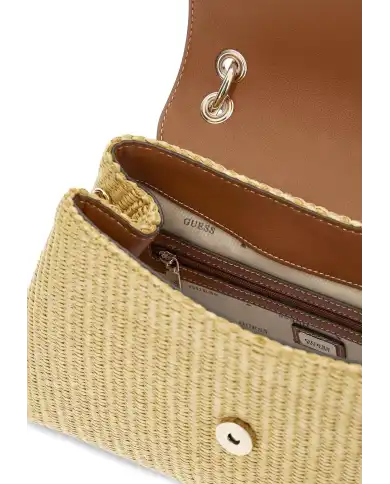 GUESS BORSA MAGGIE STRAW FLAP SHOULDER BEIGE