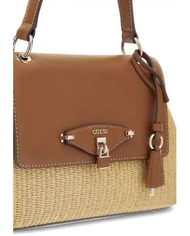 GUESS BORSA MAGGIE STRAW FLAP SHOULDER BEIGE