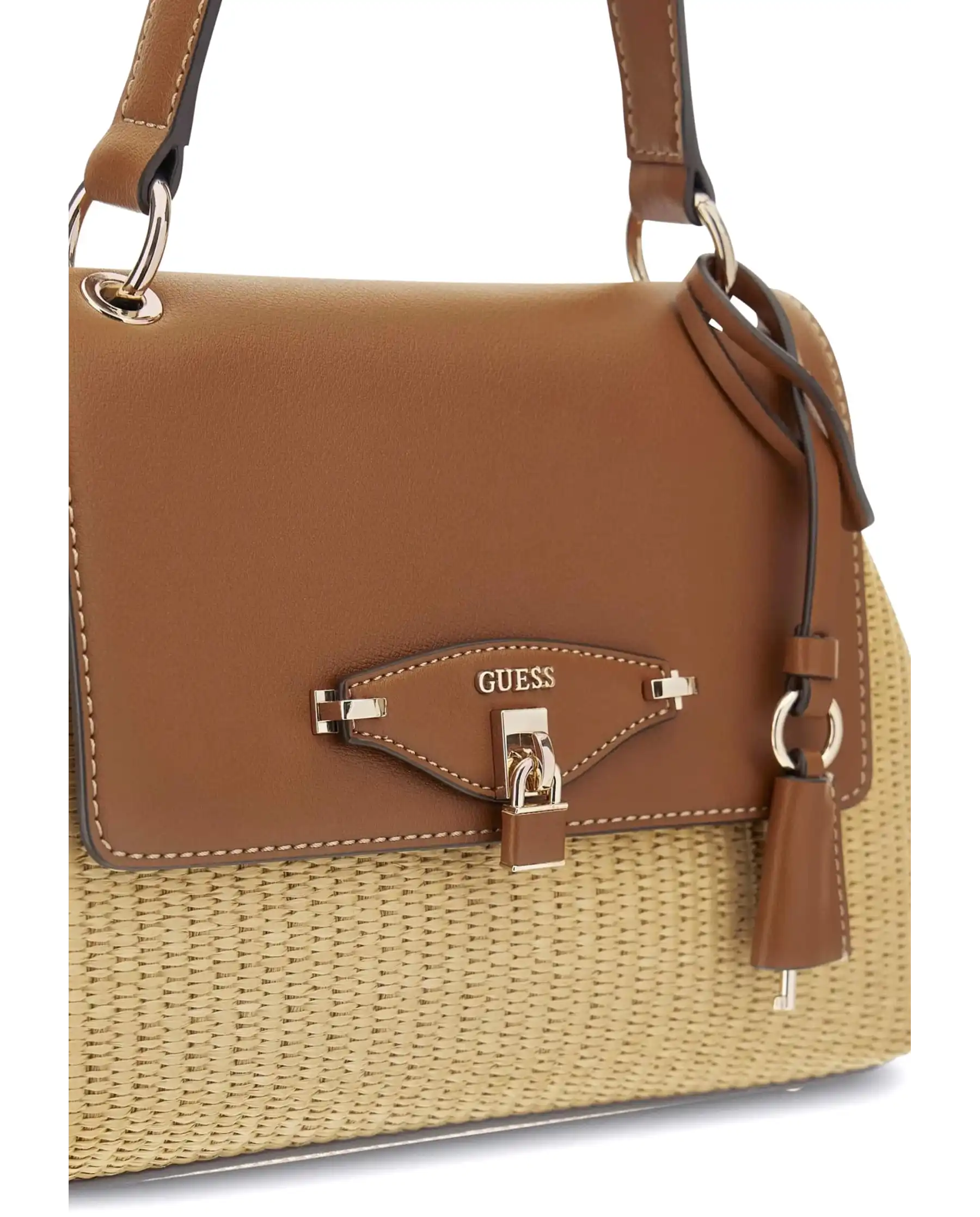 GUESS BORSA MAGGIE STRAW FLAP SHOULDER BEIGE