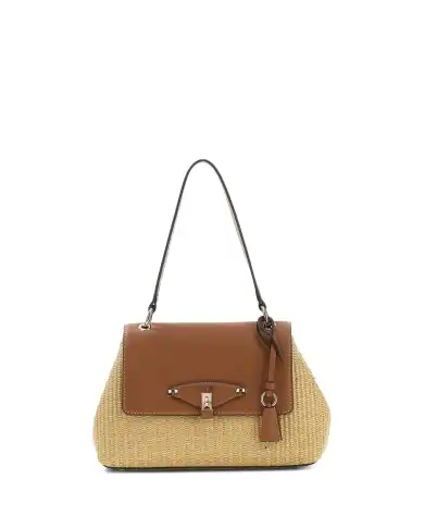 GUESS BORSA MAGGIE STRAW FLAP SHOULDER BEIGE