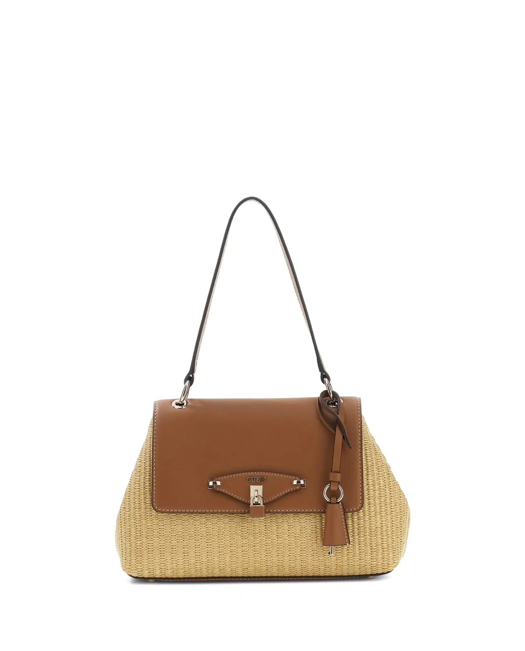 GUESS BORSA MAGGIE STRAW FLAP SHOULDER BEIGE