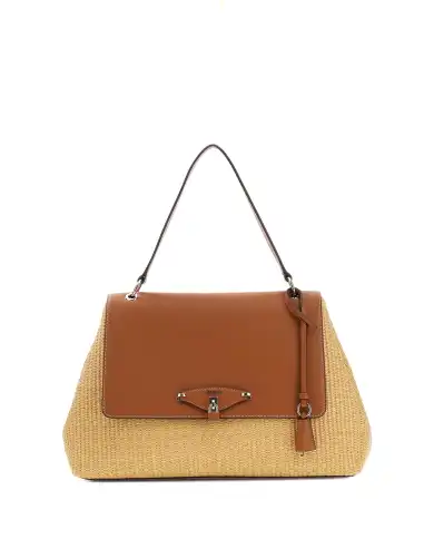 GUESS BORSA MAGGIE STRAW LARGE BEIGE