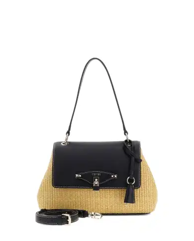 GUESS BORSA MAGGIE STRAW FLAP SHOULDER BEIGE