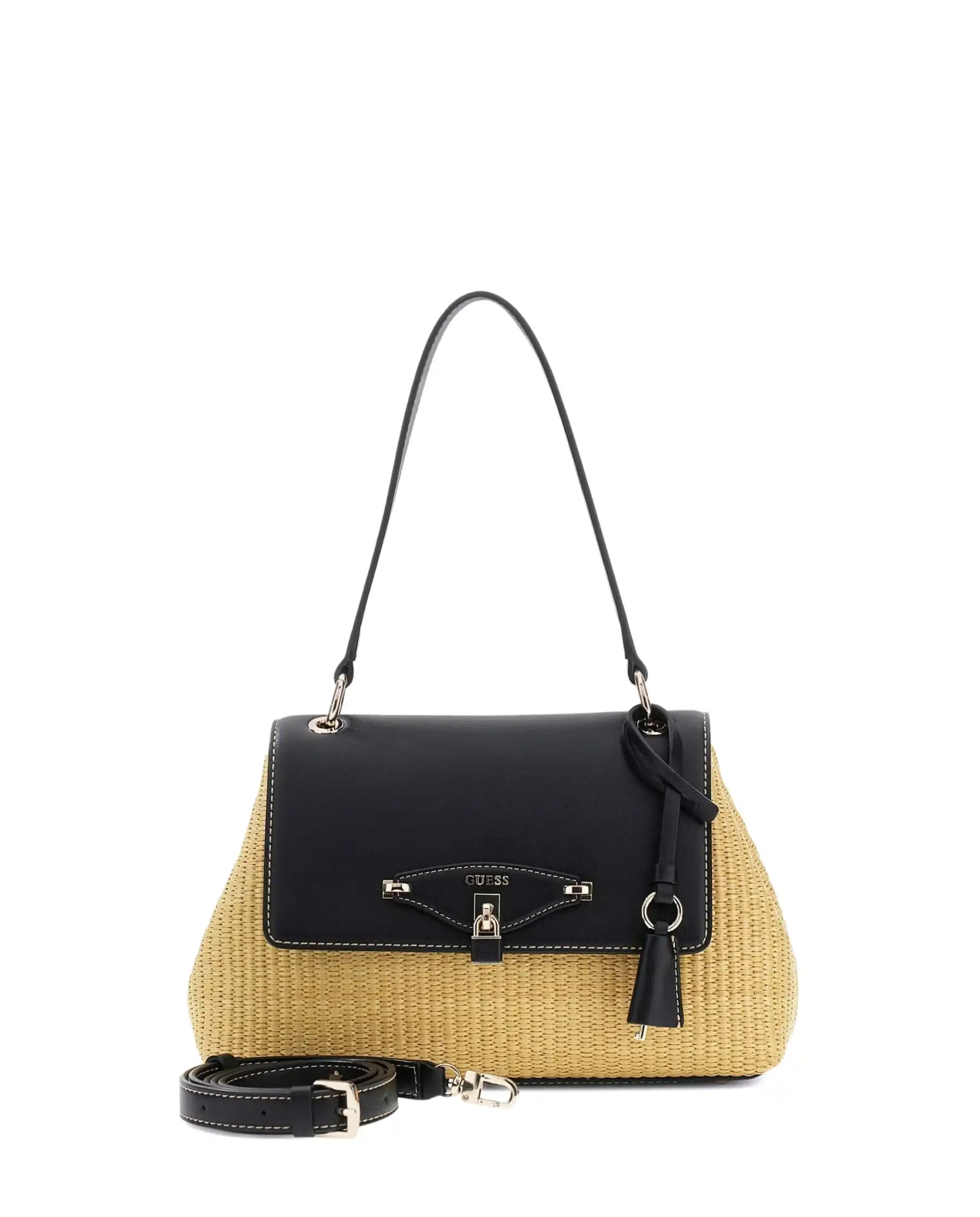 GUESS BORSA MAGGIE STRAW FLAP SHOULDER BEIGE
