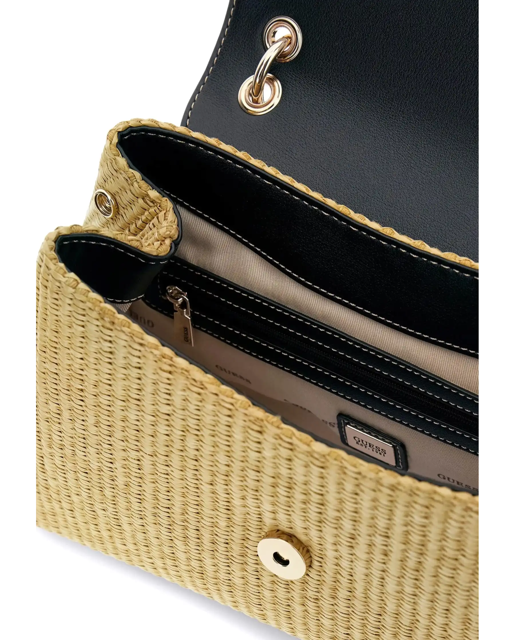 GUESS BORSA MAGGIE STRAW FLAP SHOULDER BEIGE