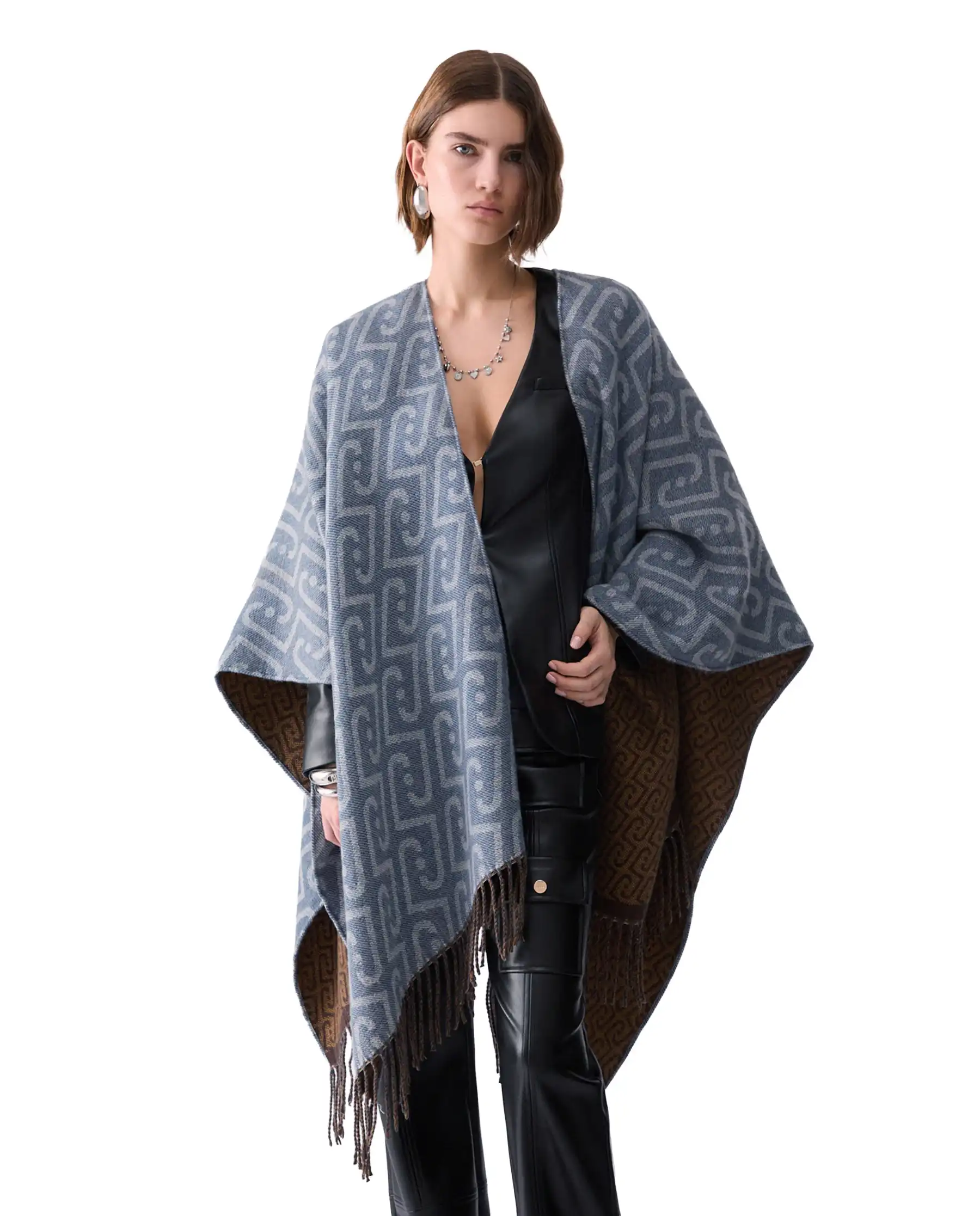 LIU JO PONCHO MONOGRAM JACQUARD BLU
